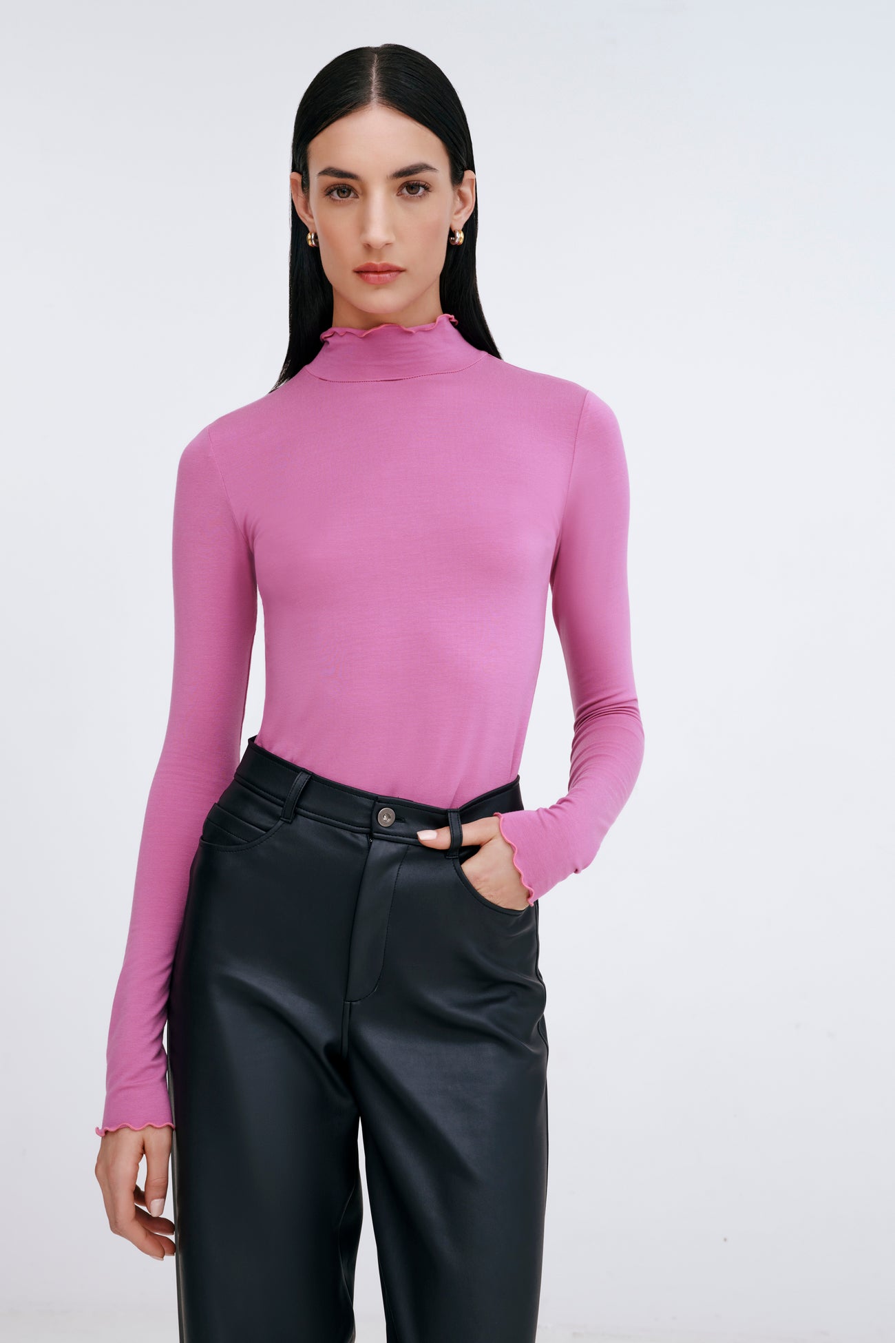 ●PINK PINEAPPLE● DRESSY EVENING TOPBLACK m1037_1173279 Hot Pink Classic Turtleneck Top - Forsythe Turtleneck | Marcella