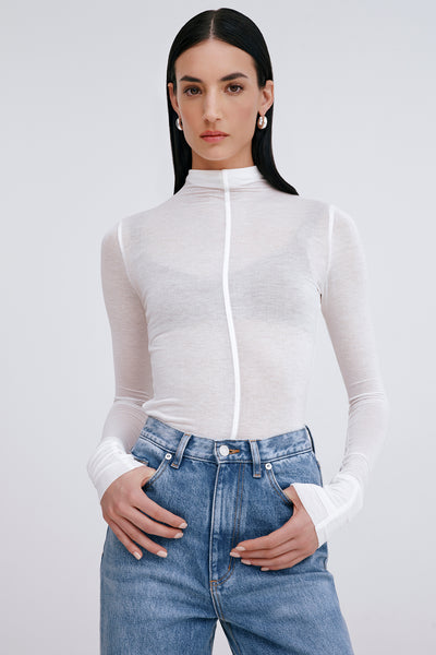 Off White Long Sleeve Turtleneck - Alicia Sheer Turtleneck