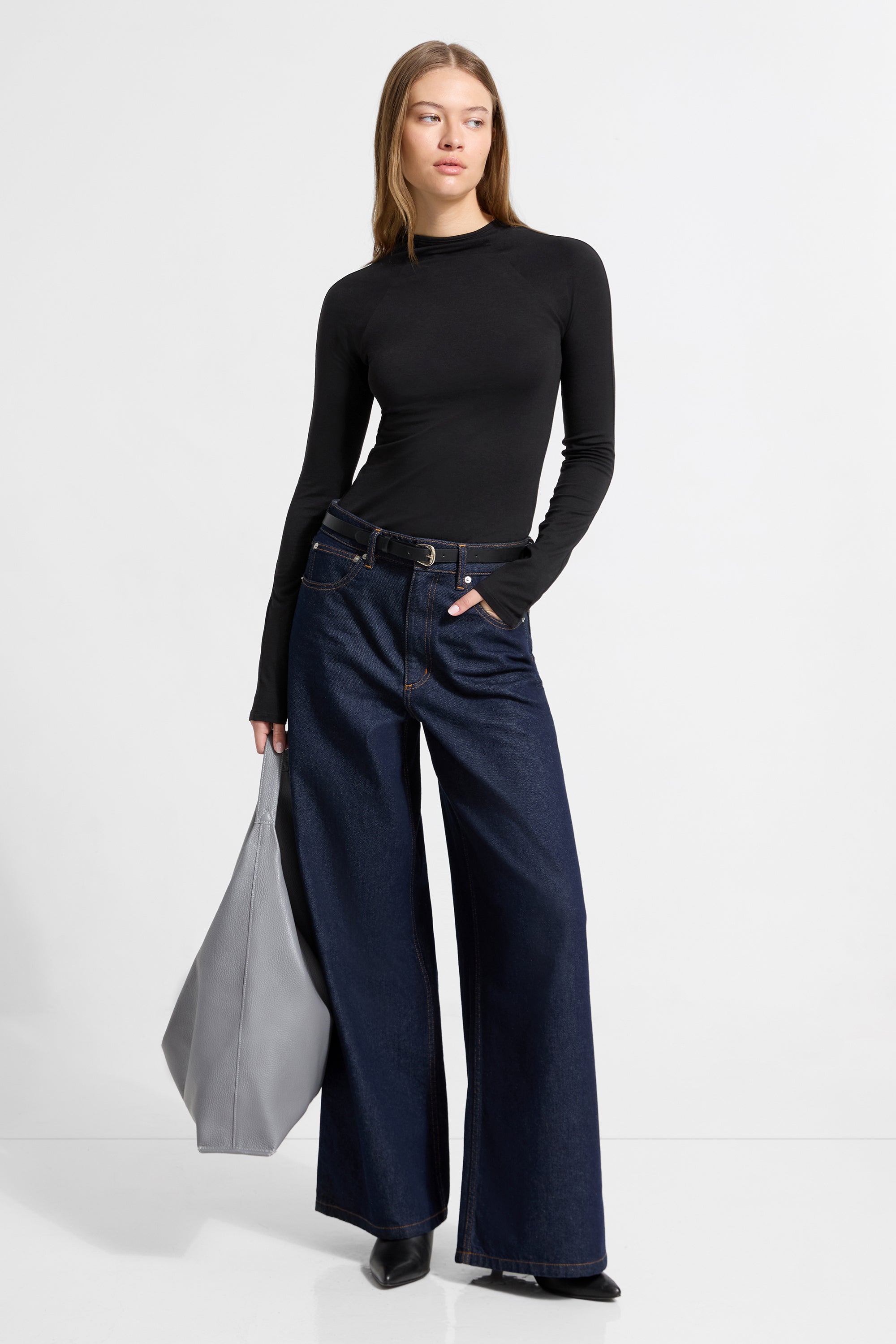 Women's Black Mock Neck Top | Minetta | Marcella