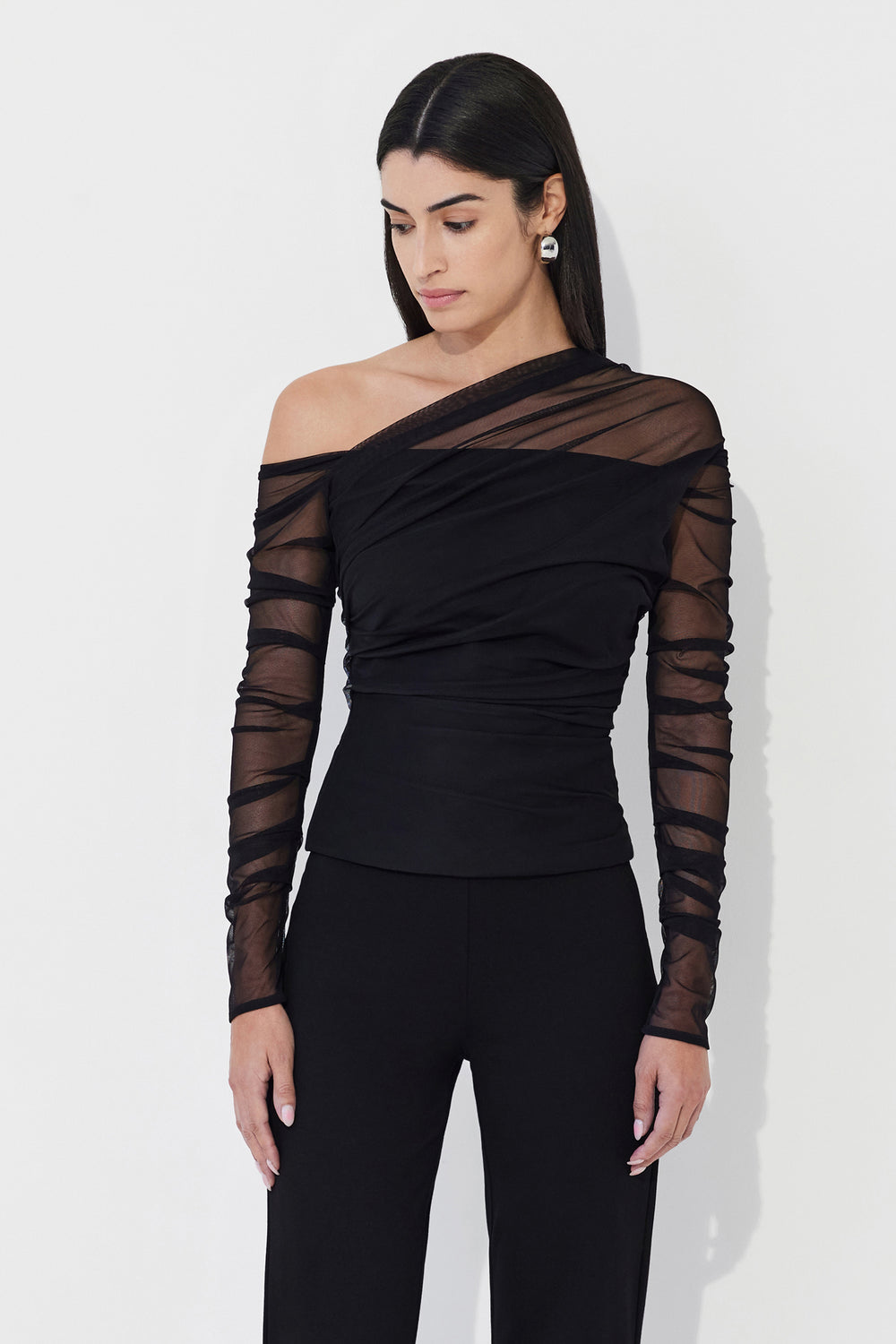 Montia Top in Black Merlot Stripe