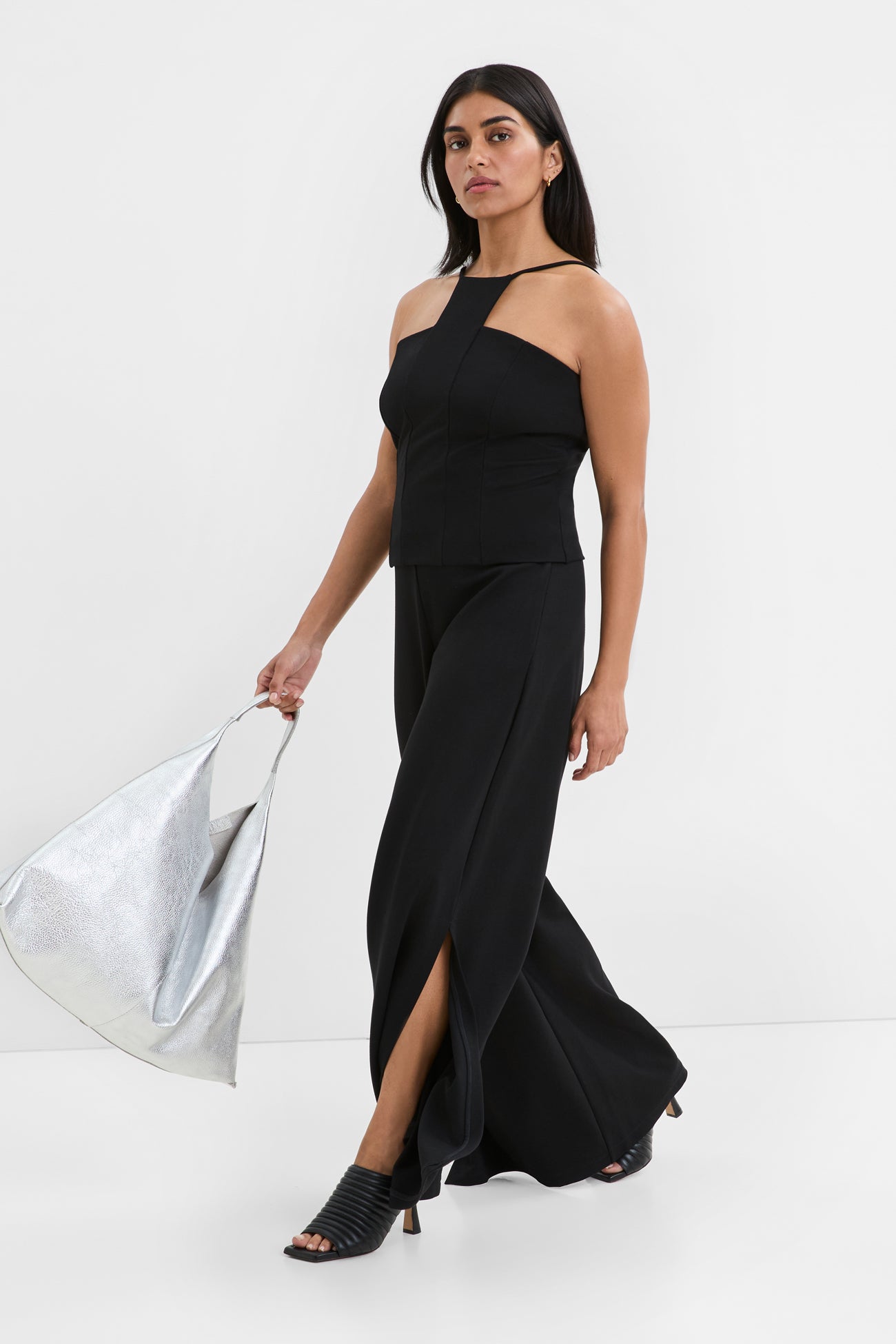 Black Sleeveless Top with Geometric Neckline - Bianca Top