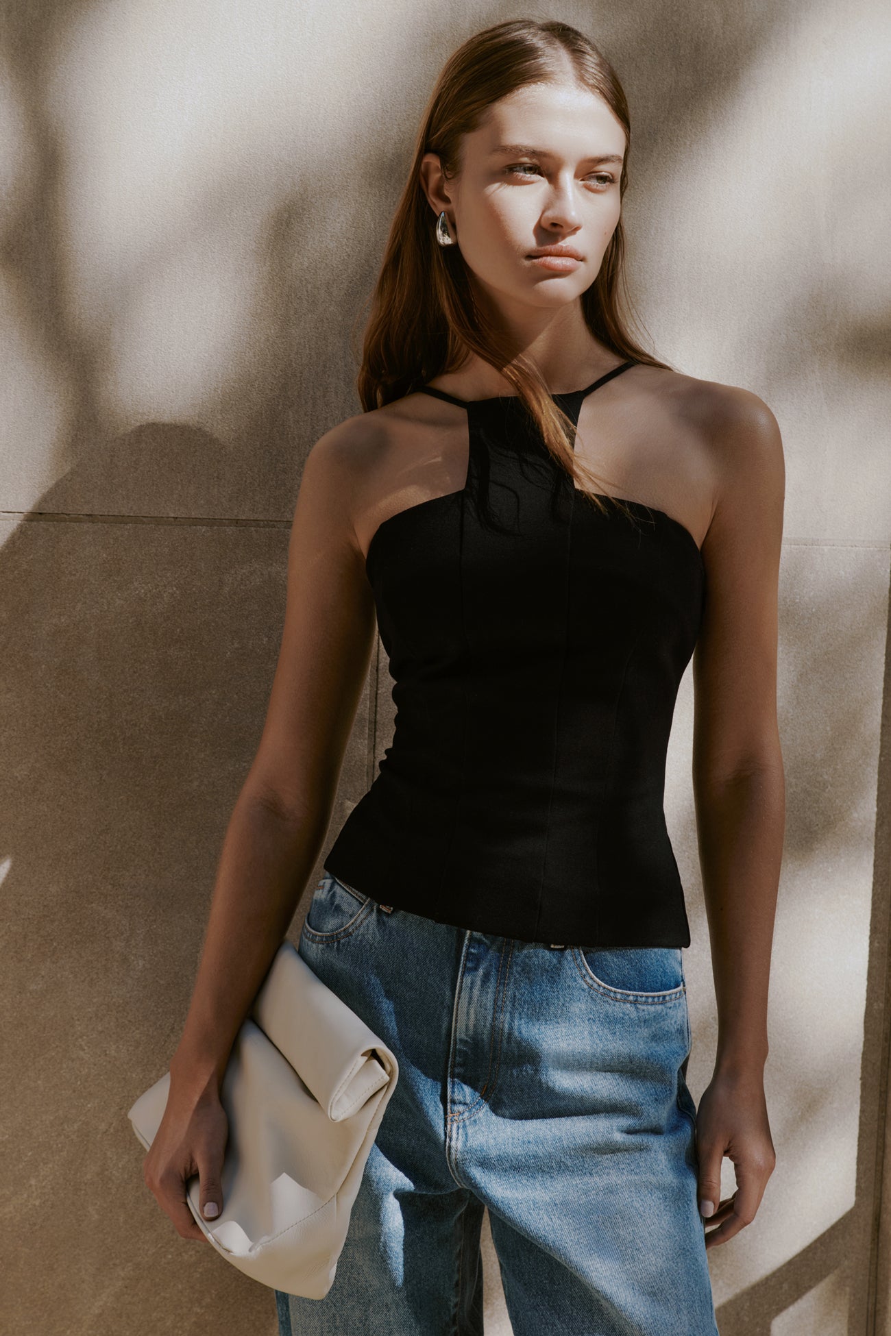 Black Sleeveless Top with Geometric Neckline - Bianca Top