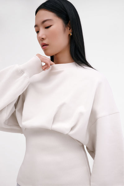 Women's Off White Crew Pullover Sweatshirt Top - Maris Sweatshirt