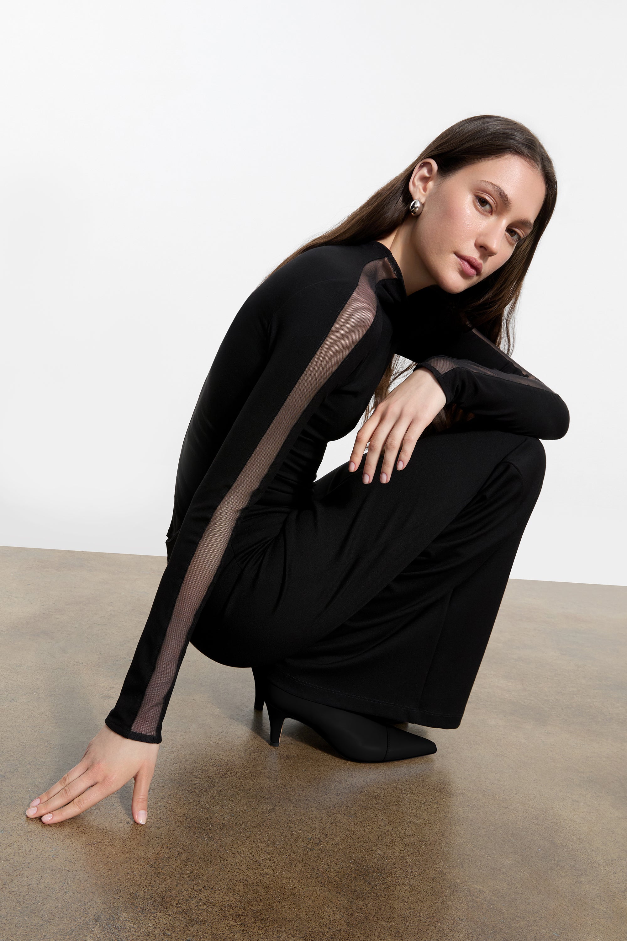 Women's Mock Neck Top with Mesh Panels | Marcella