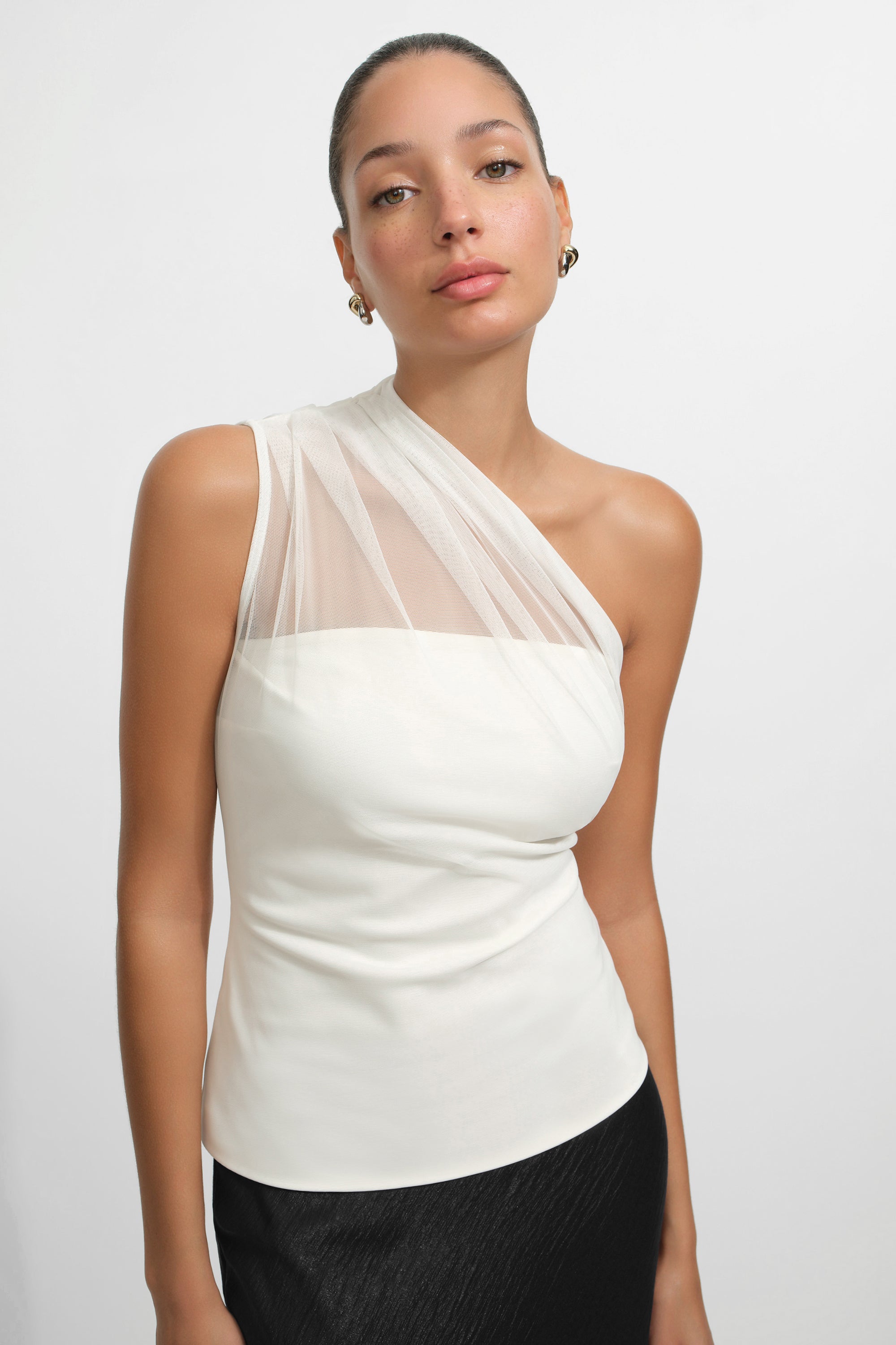 Women's One Shoulder Mesh Top | Marcella