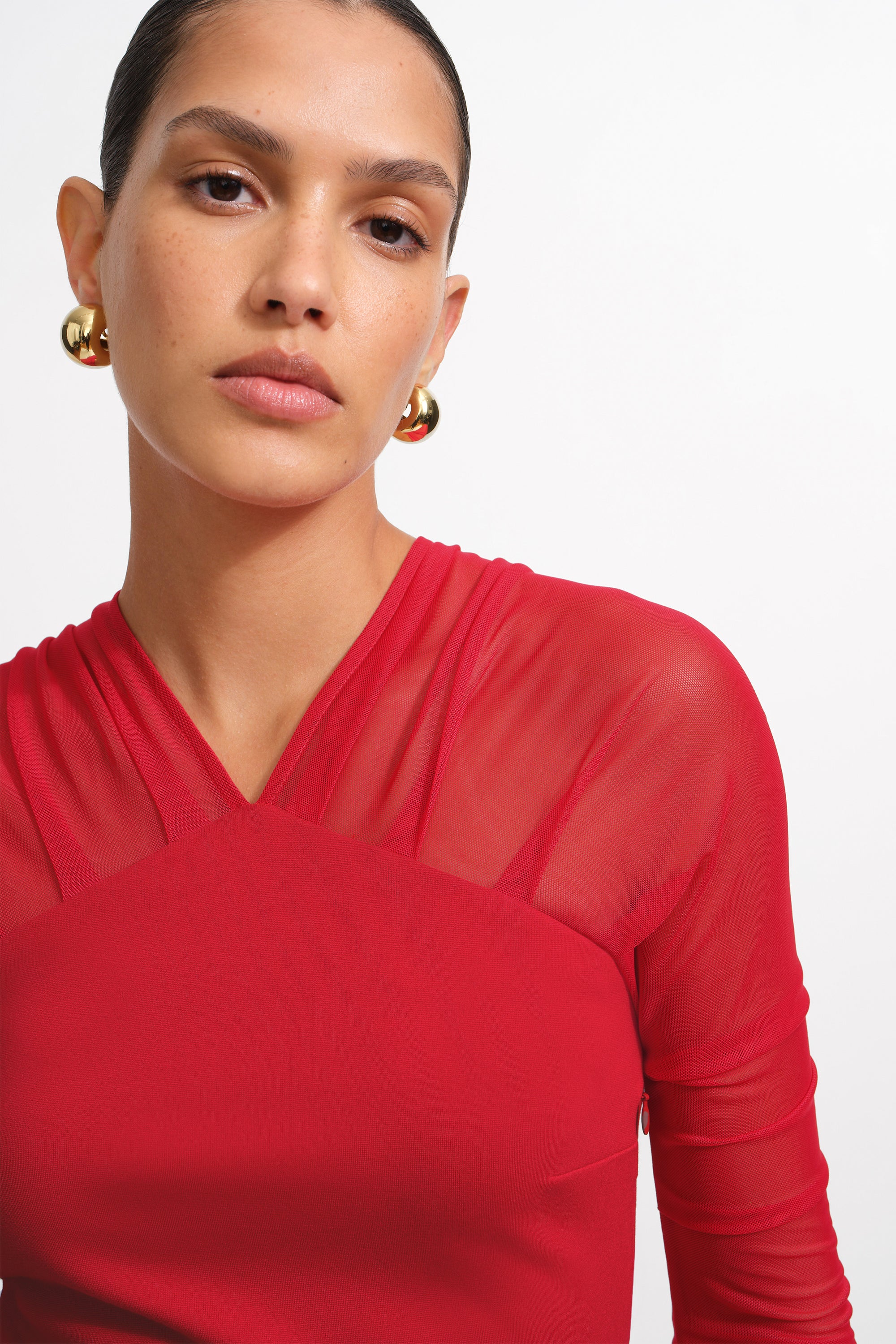 Figure-Enhancing Red Top w/ Mesh Sleeves - Lita Top | Marcella