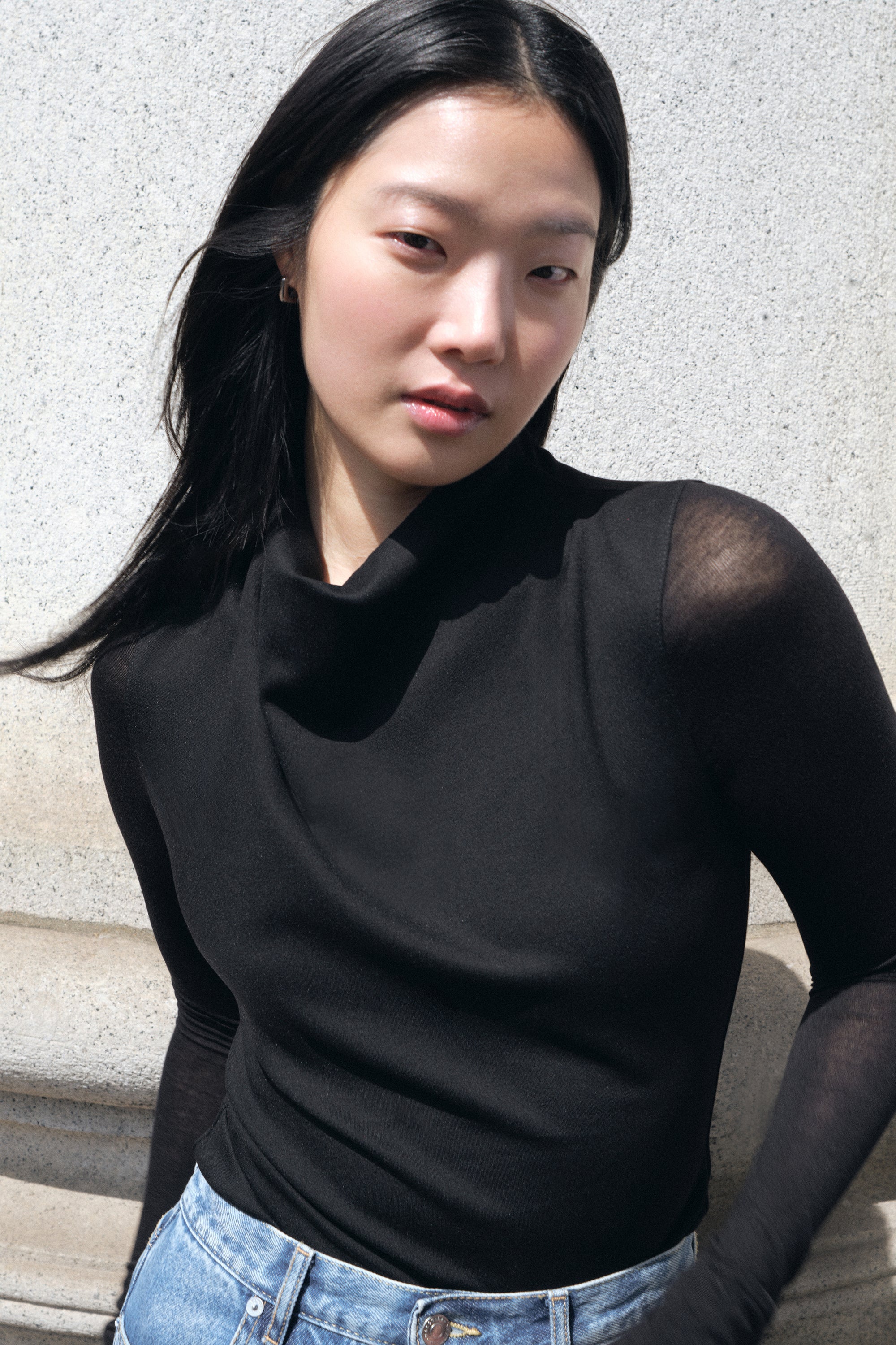 Milla Top | Black European Ponte Sheer-Sleeve Top