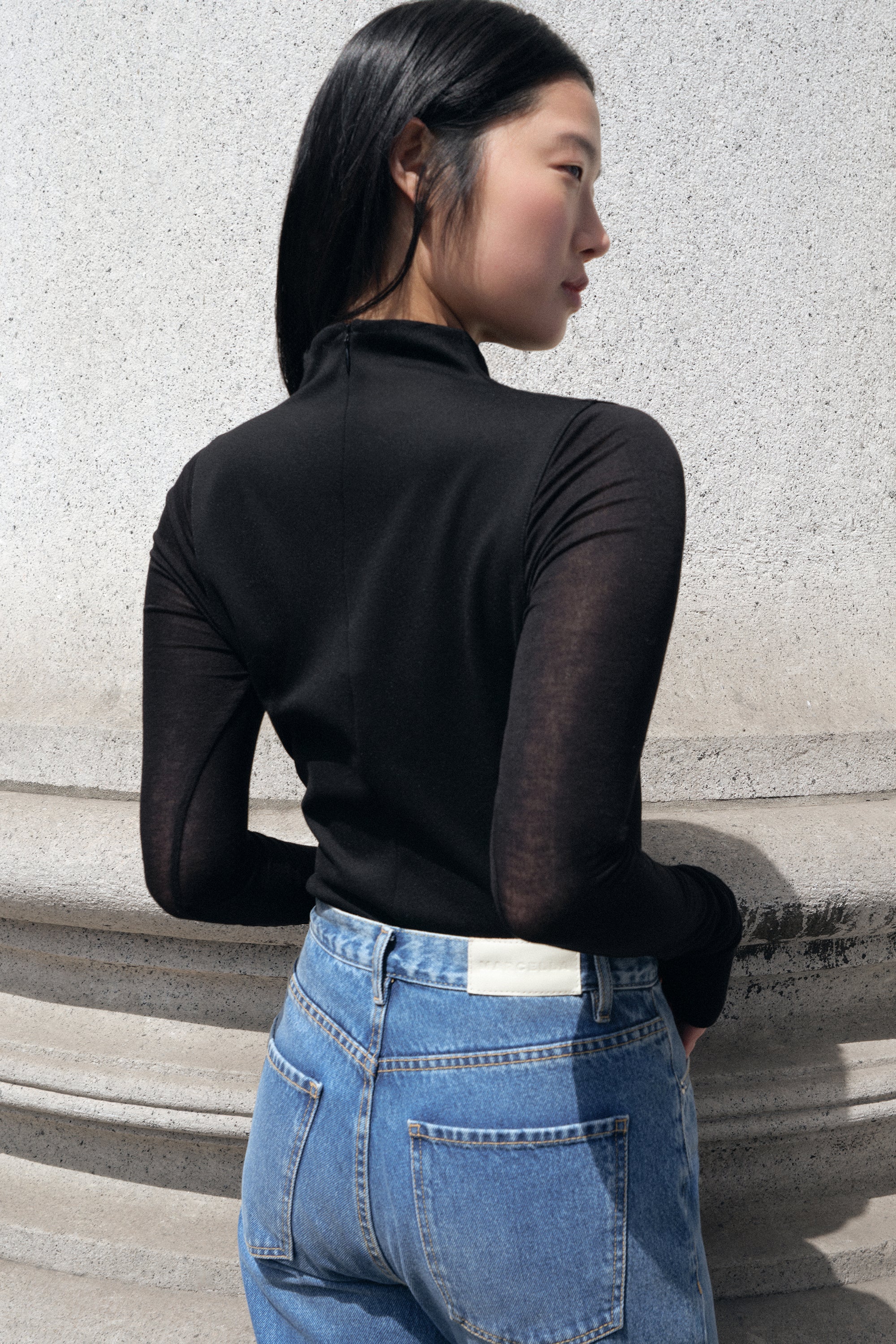 Milla Top | Black European Ponte Sheer-Sleeve Top