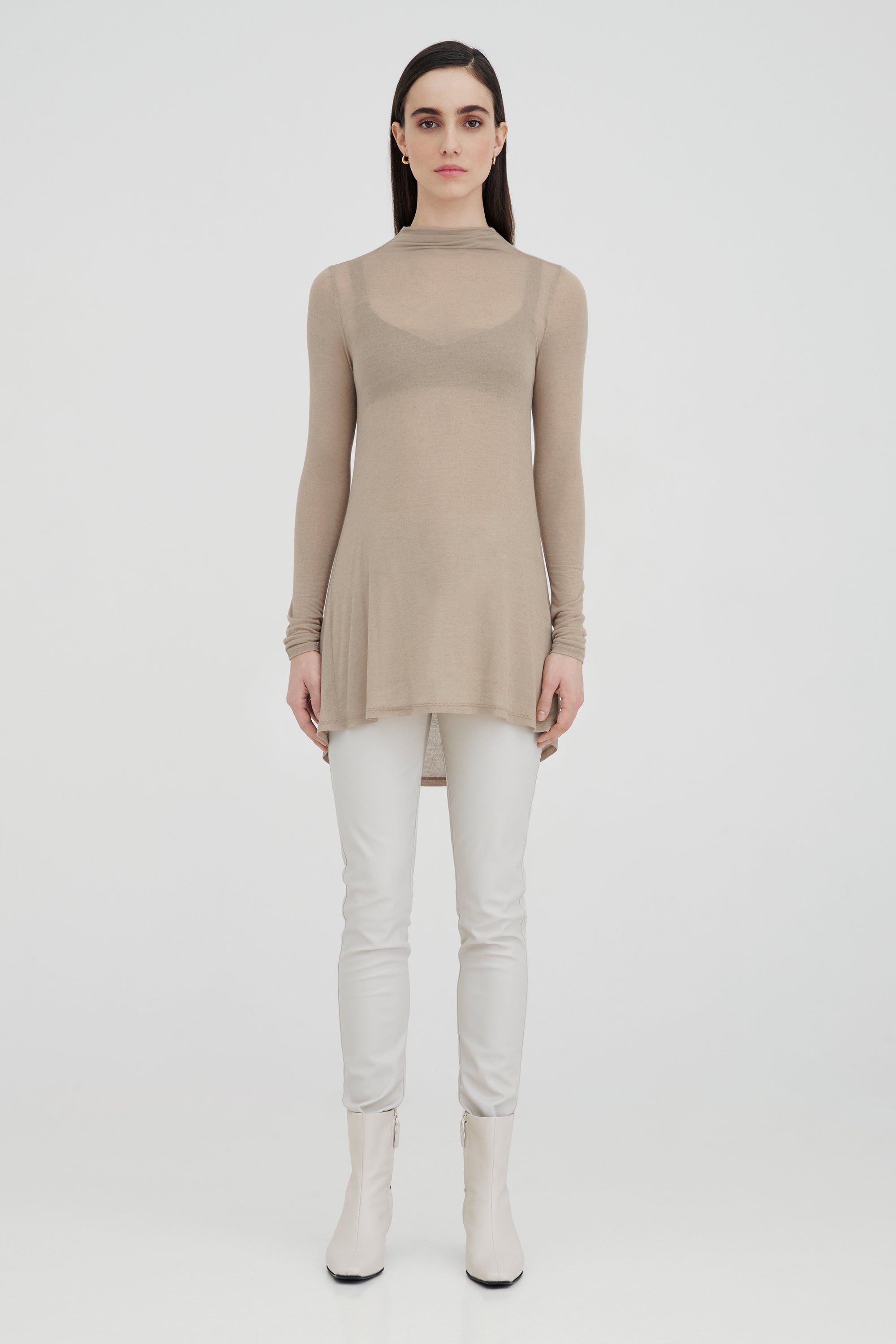 Sheer Beige High-Low Hem Long Sleeve Top - Lawson Tunic | Marcella