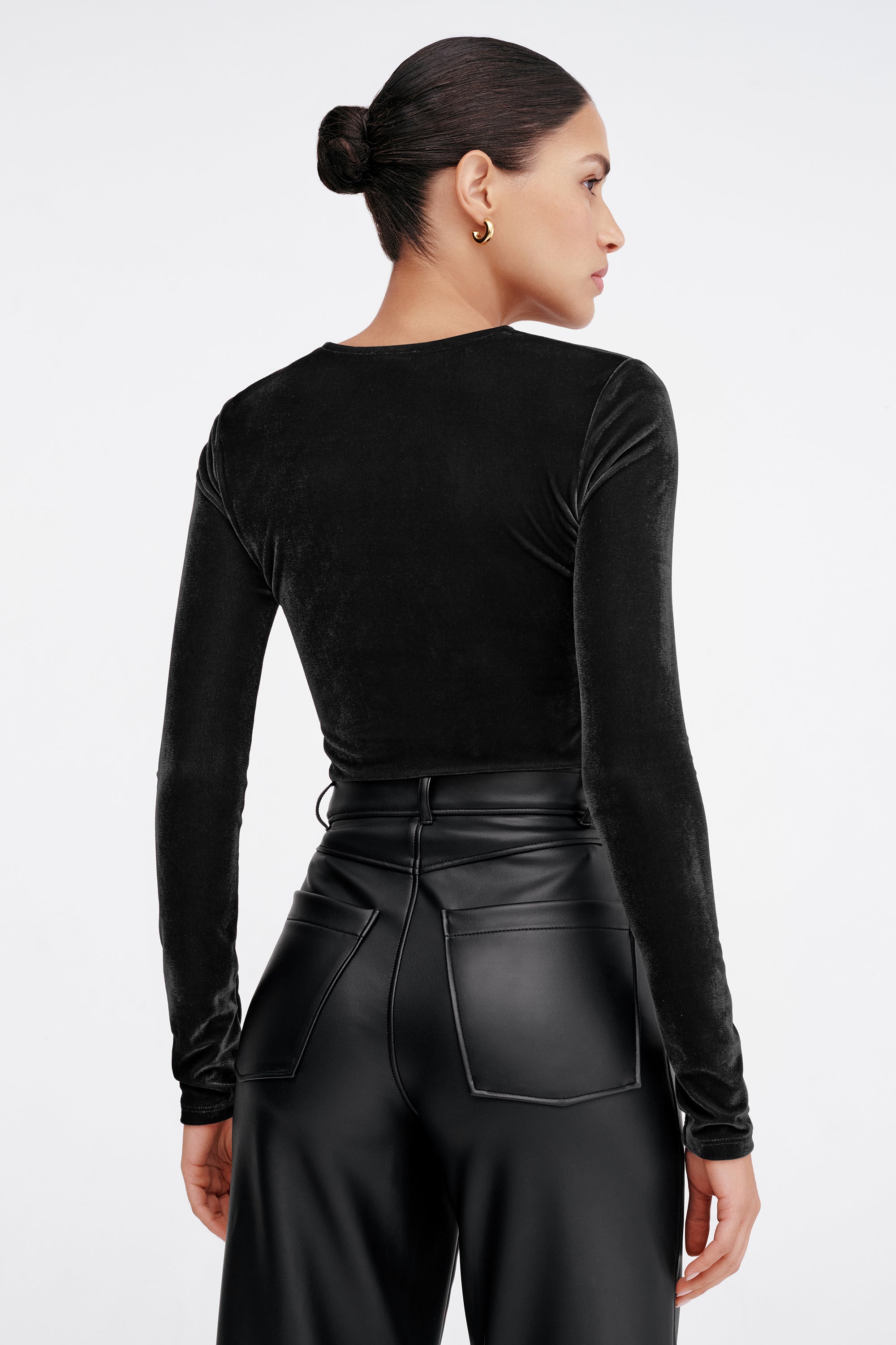 Women's Black Velvet Fitted Top | Marcella