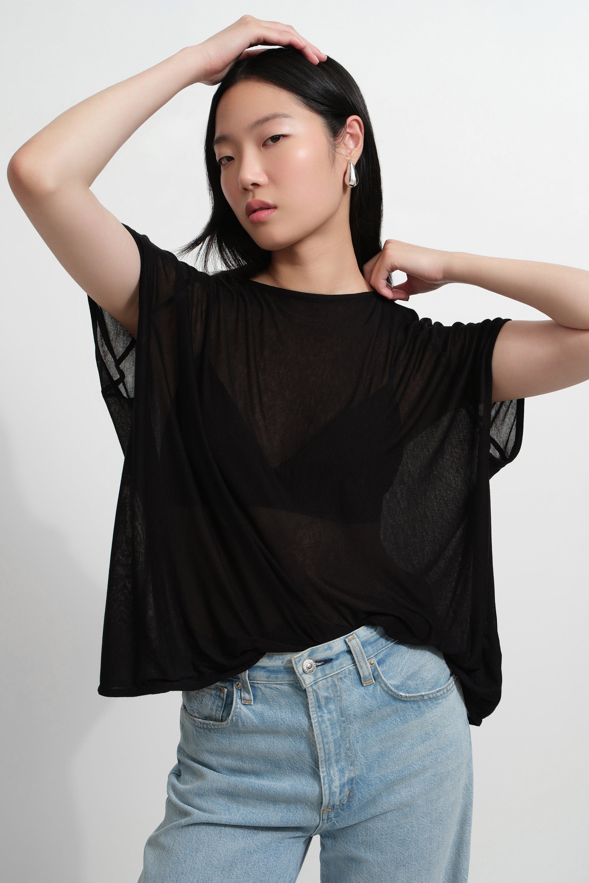 Harbor Zero-Waste Pattern Top | Black Sheer Relaxed Tee