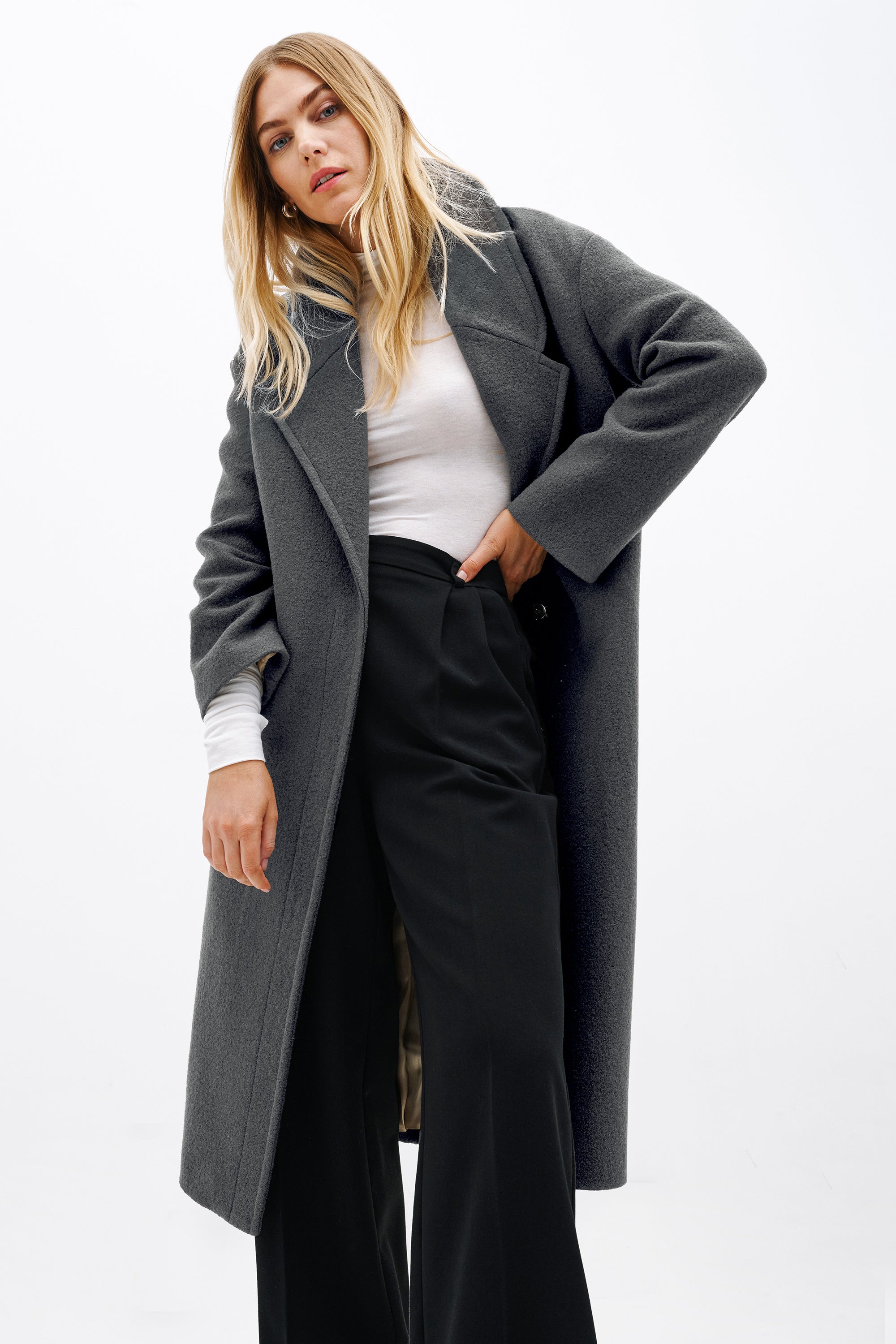 Oversized Women's Medium Grey Wool Winter Coat | Marcella