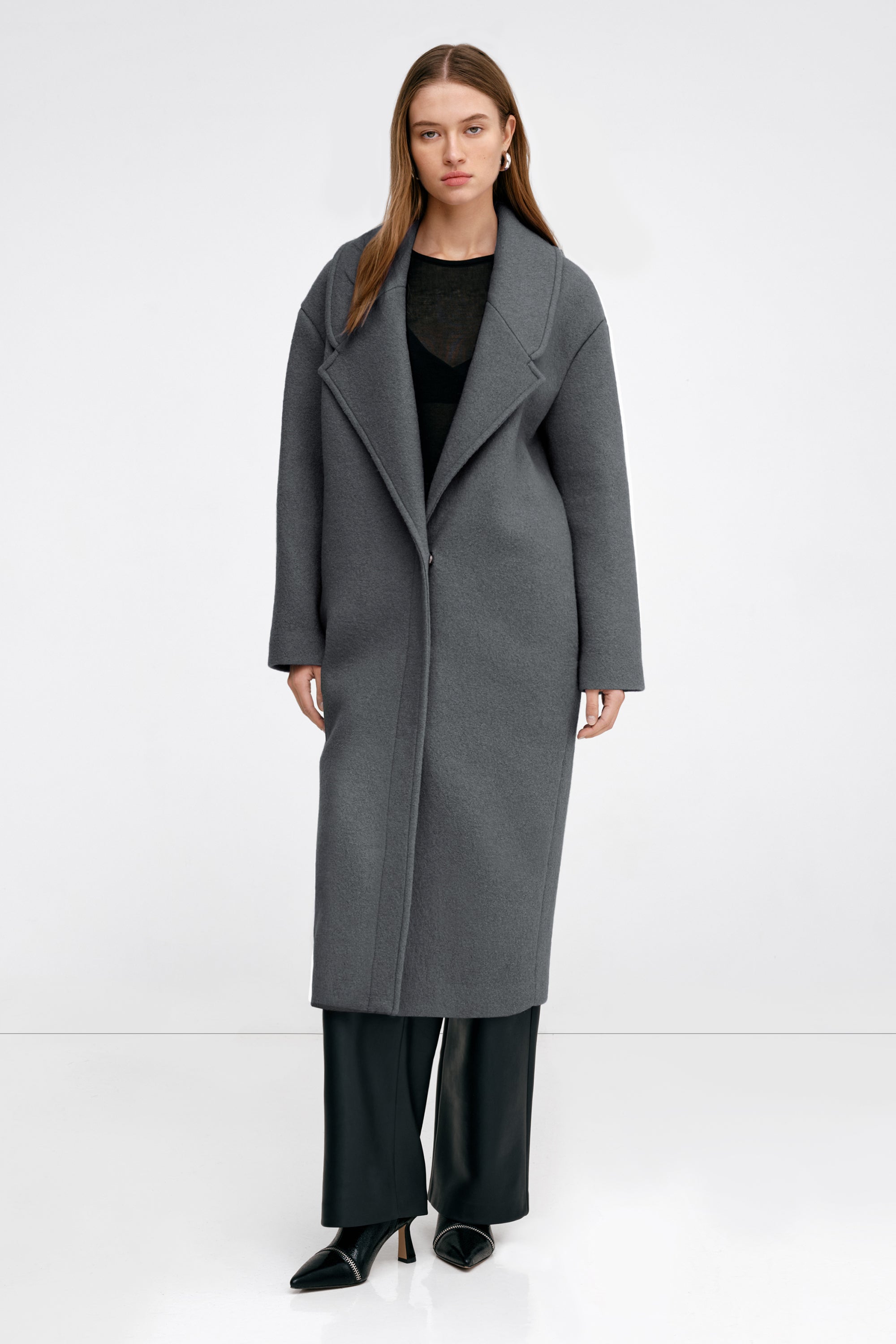 Oversized Women's Medium Grey Wool Winter Coat | Marcella