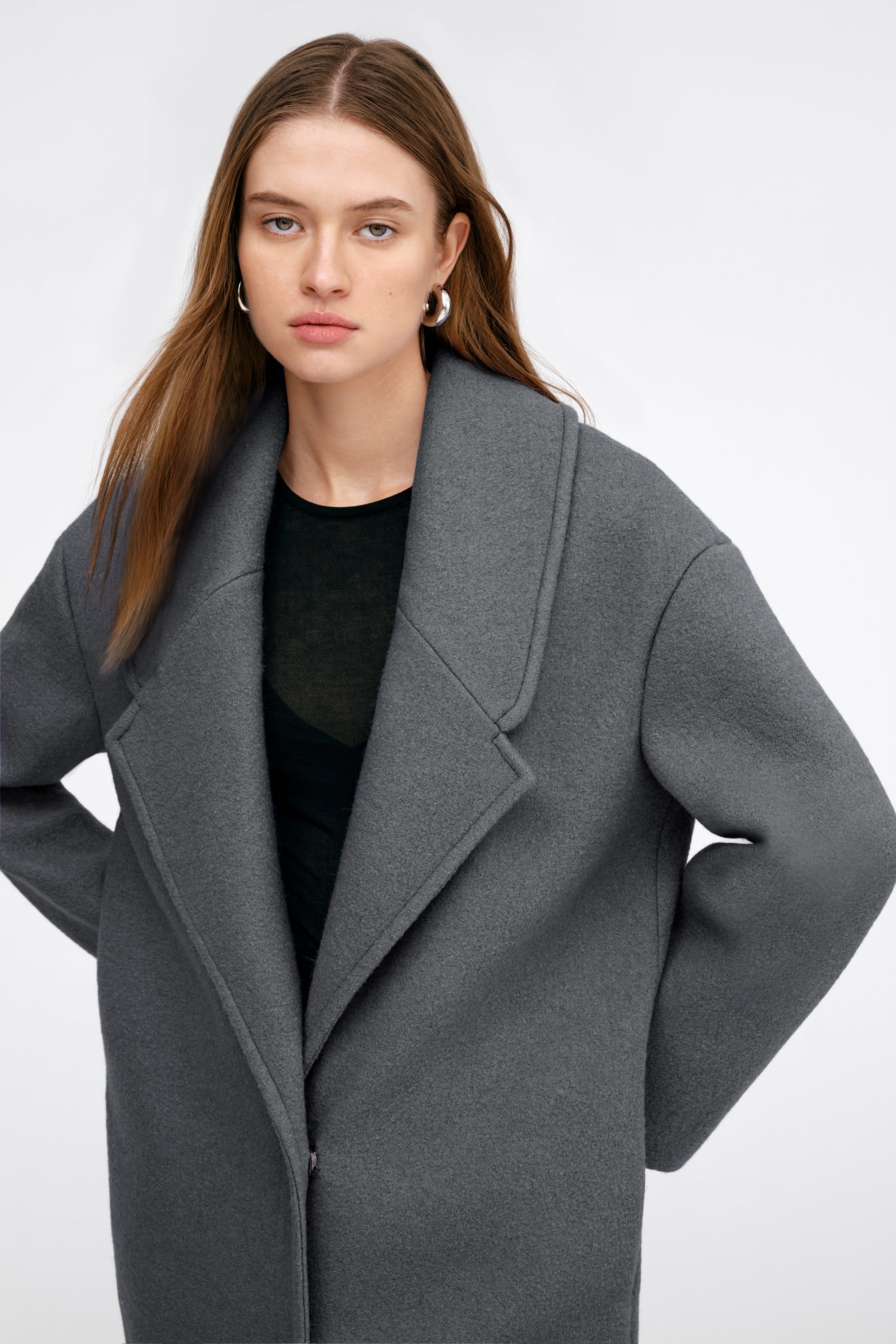 Oversized Women's Medium Grey Wool Winter Coat | Marcella