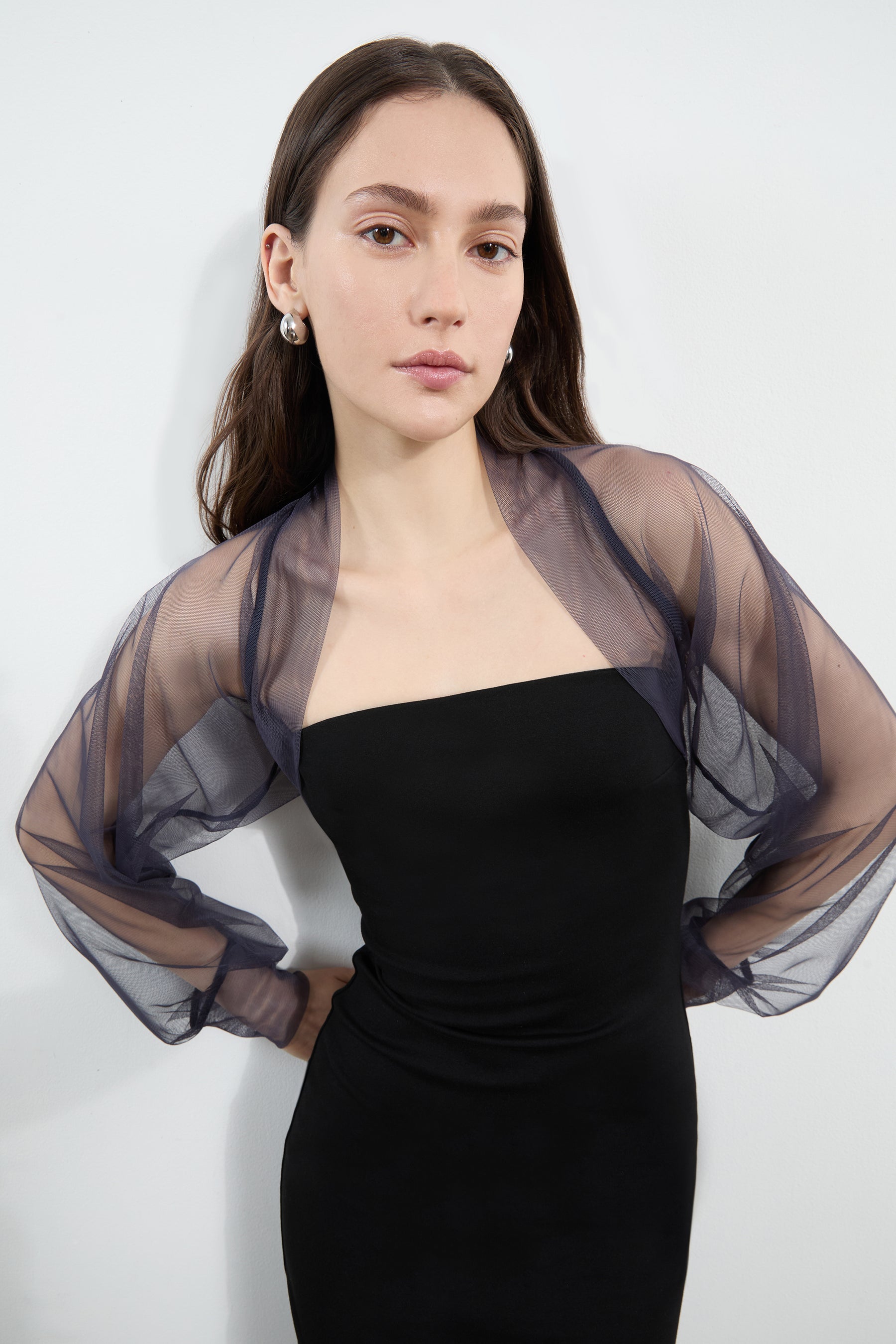 Marcella | Long Sleeve Olympia Airy Bolero Top in Red Mesh | Women's Size XXS | European Mesh