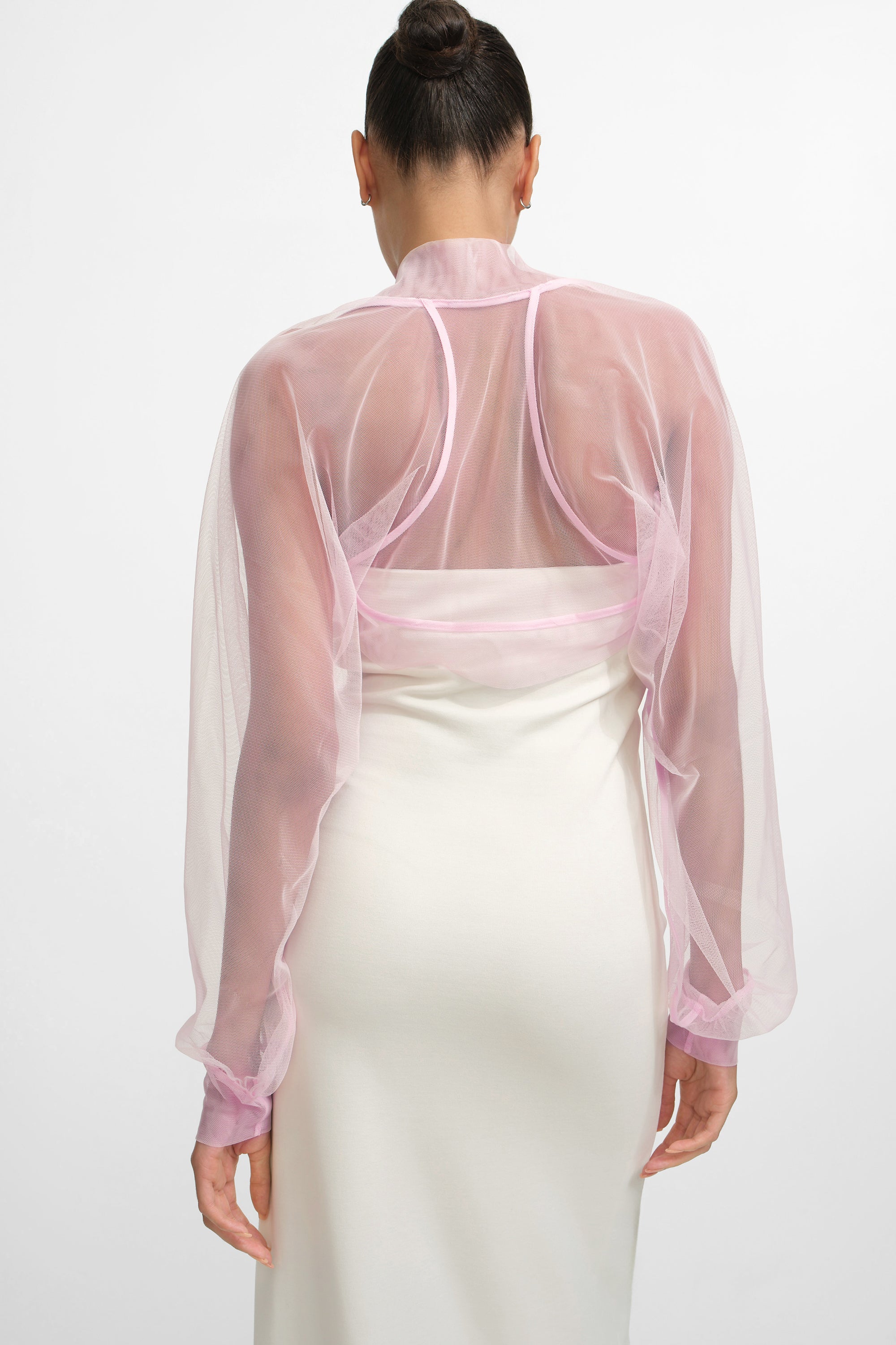 Olympia Bolero | Pink Luxe Mesh Sleeve Bolero Shrug