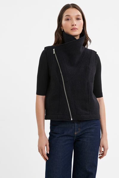 Black Asymmetric Cropped Wool Vest - Hanora Vest | Marcella