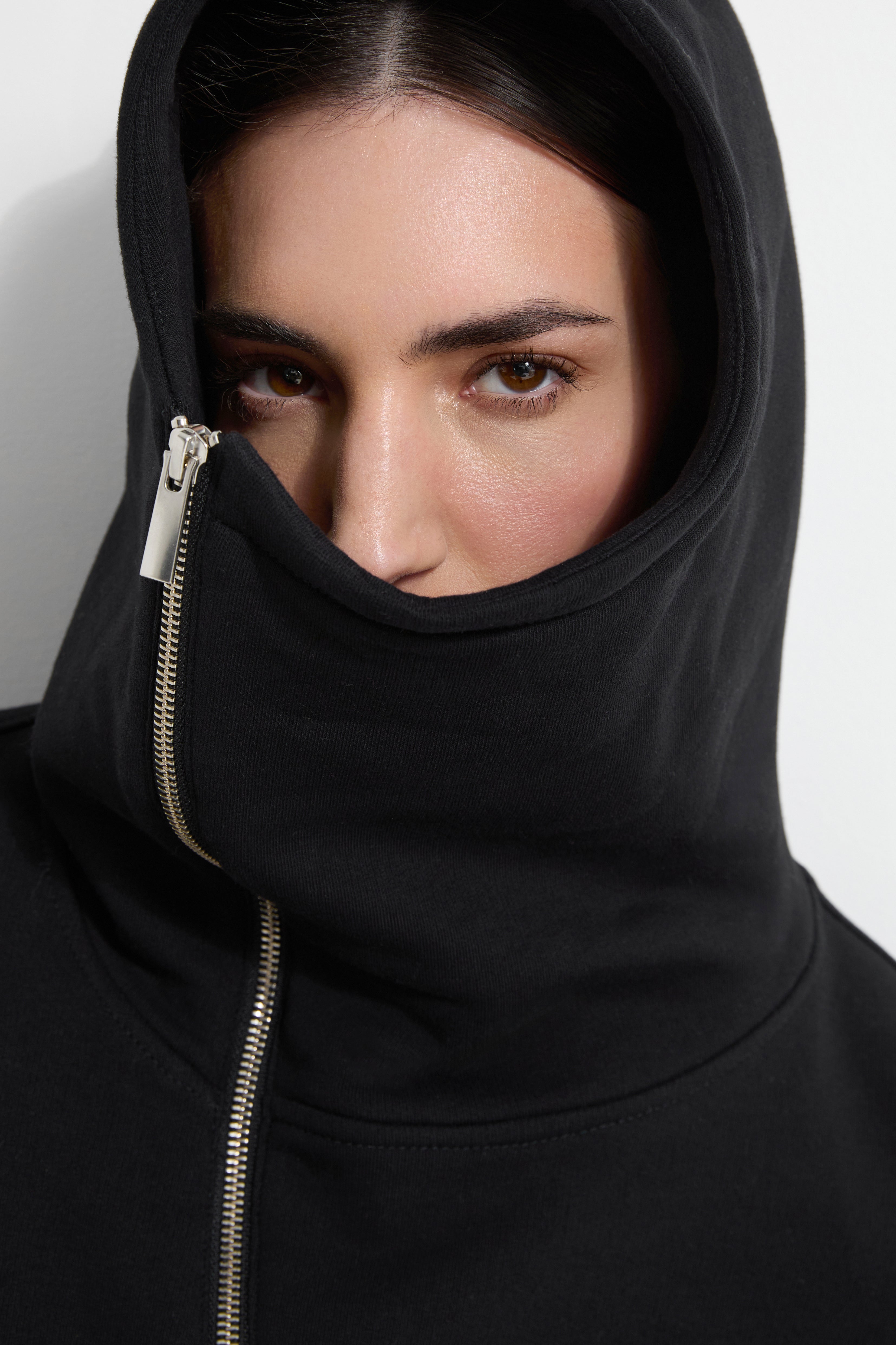 Black Oversized Zip-Up Sweatshirt with Hood - Dupont Hoodie | Marcella