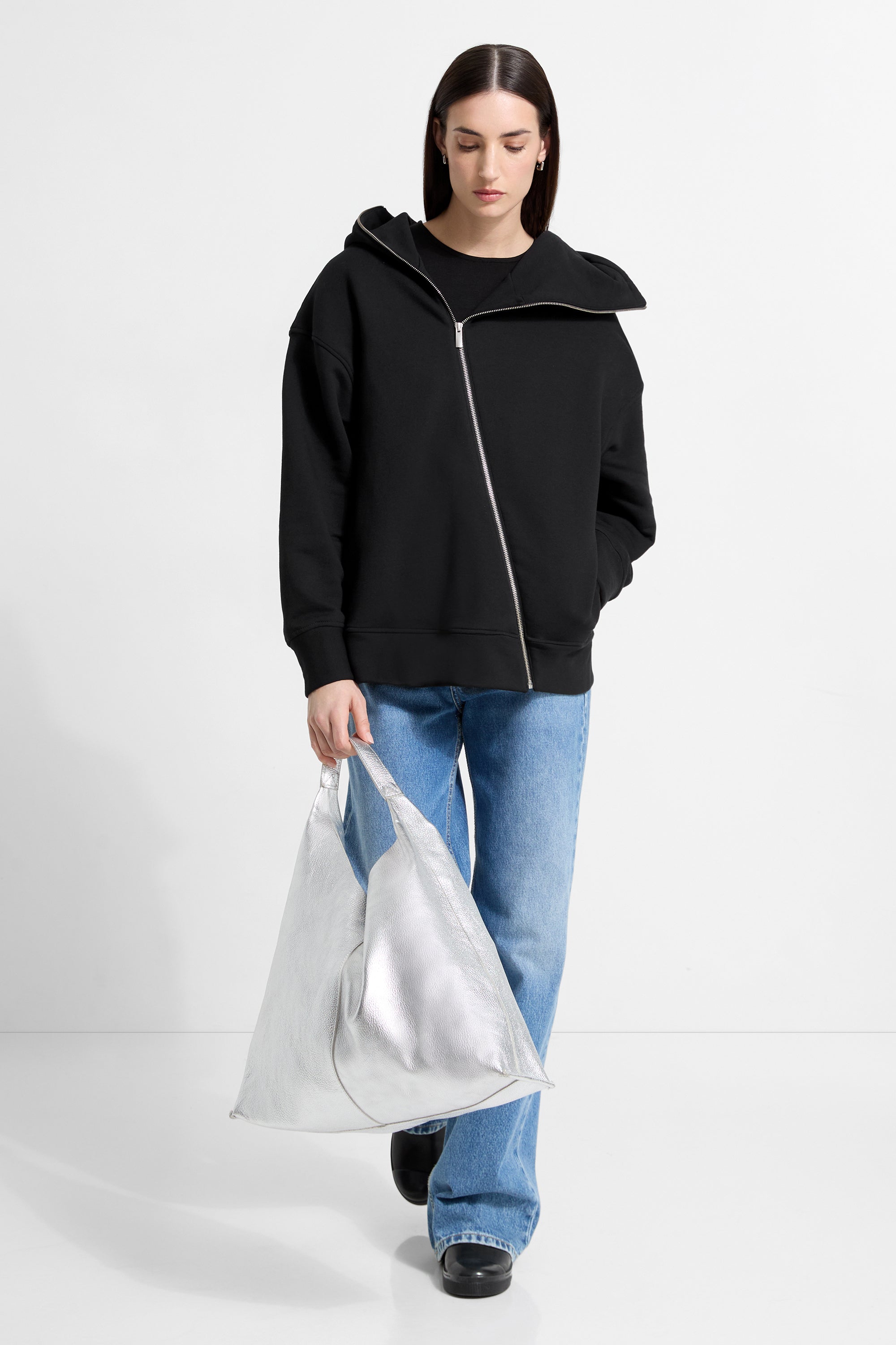 Women's Oversized Hoodie with High Neck Zip | Marcella