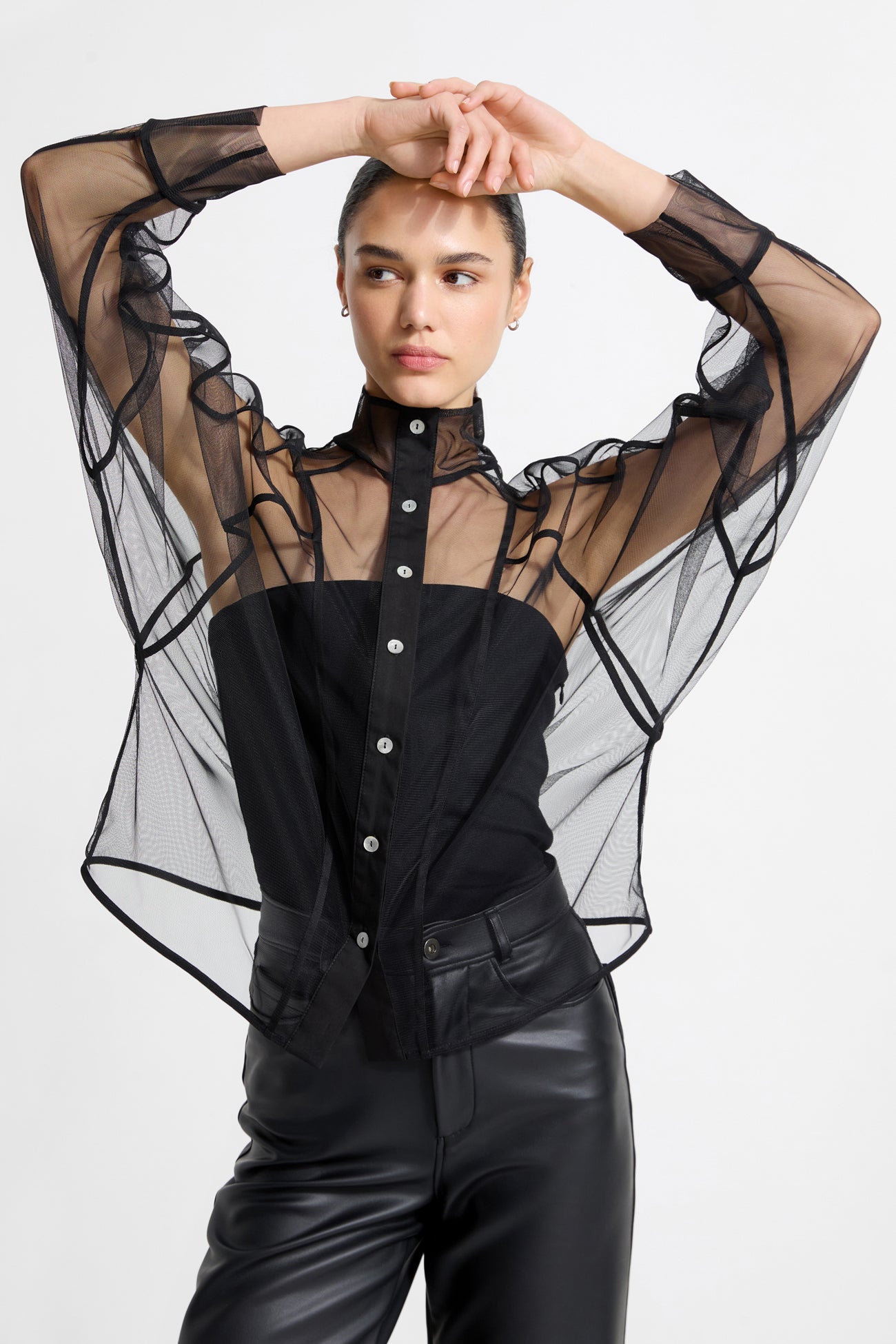 Women's Black Mesh Sheer Top | Marcella
