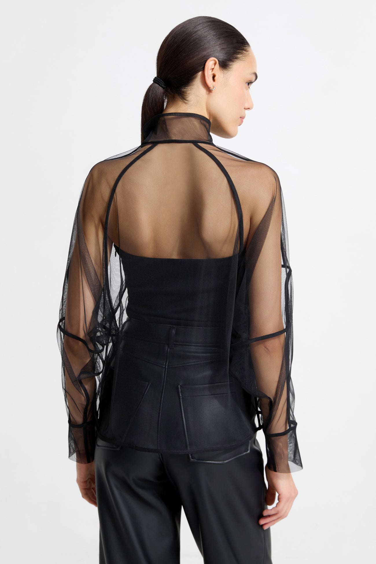 Women's Black Mesh Sheer Top | Marcella