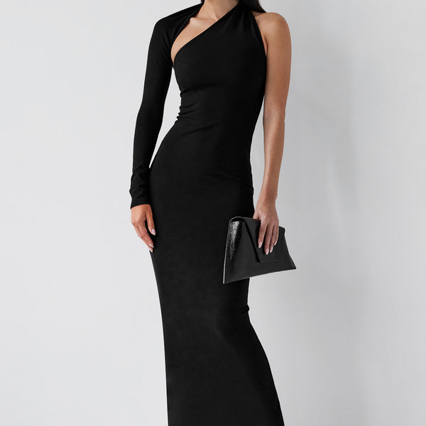 ★ DIAGONAL★ ONE OFFSHOULDER LONG DRESS black DA242OP01BK Long Black One Shoulder Gown - Women's Slit Dress | Marcella