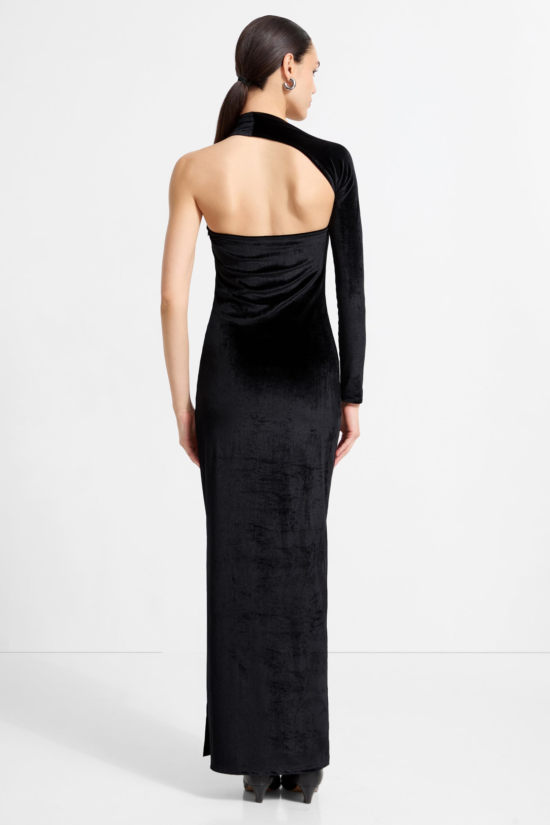 Women's Black Velvet One Shoulder Gown | Marcella Women's Black Velvet One Shoulder Gown | Marcella