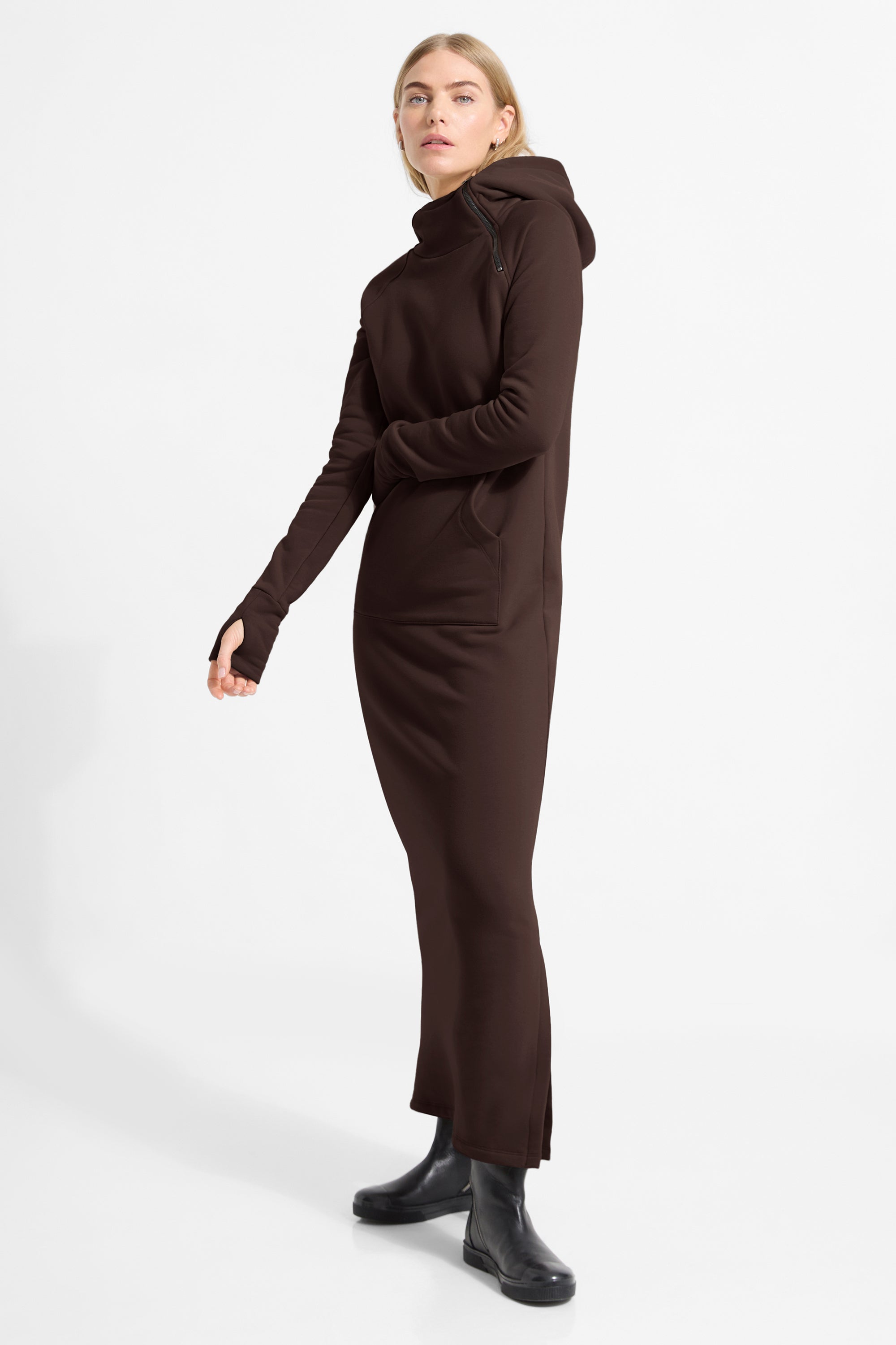 Tompkins Sweatshirt Dress | Brown French Terry Hoodie Dress