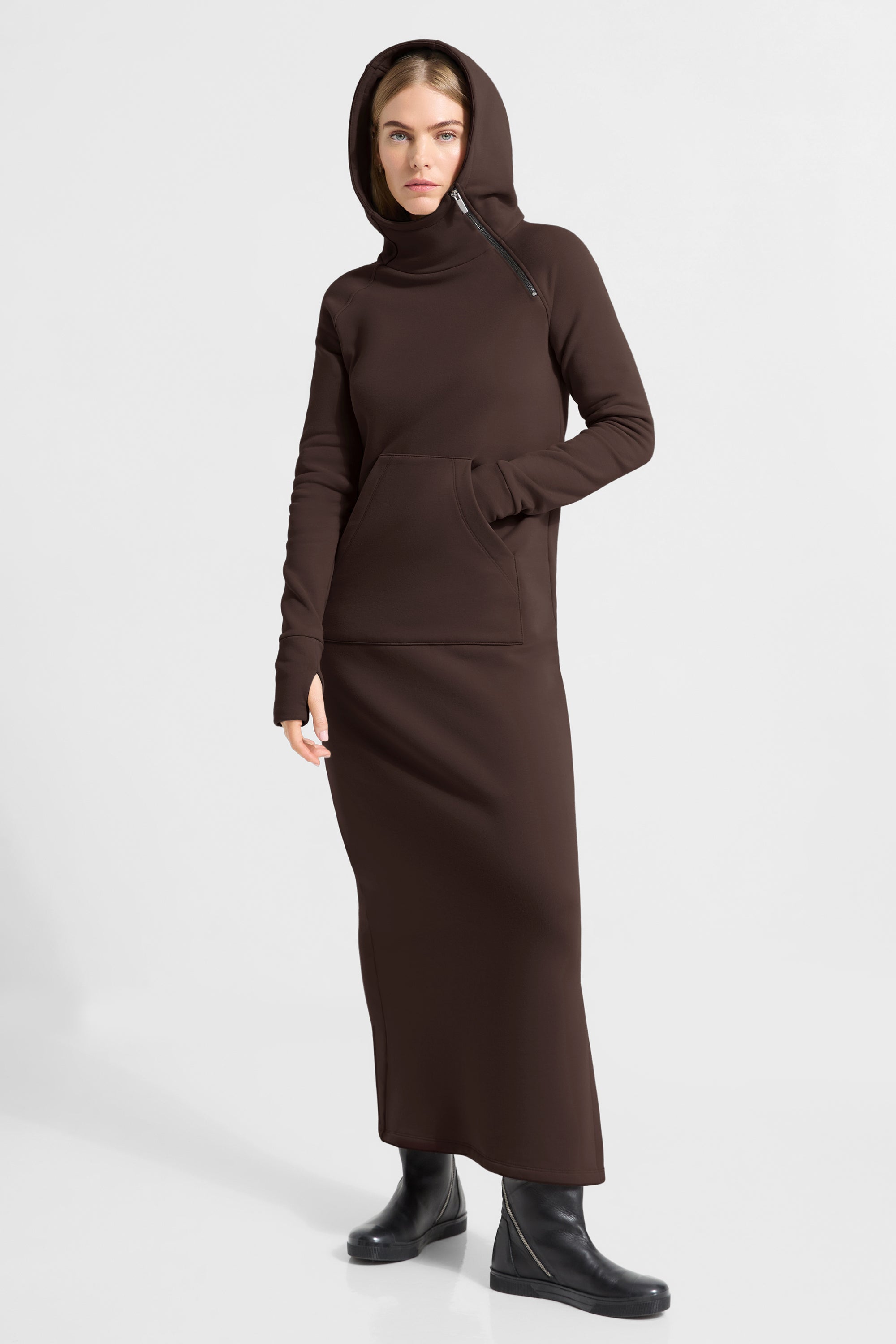 Tompkins Sweatshirt Dress | Brown French Terry Hoodie Dress