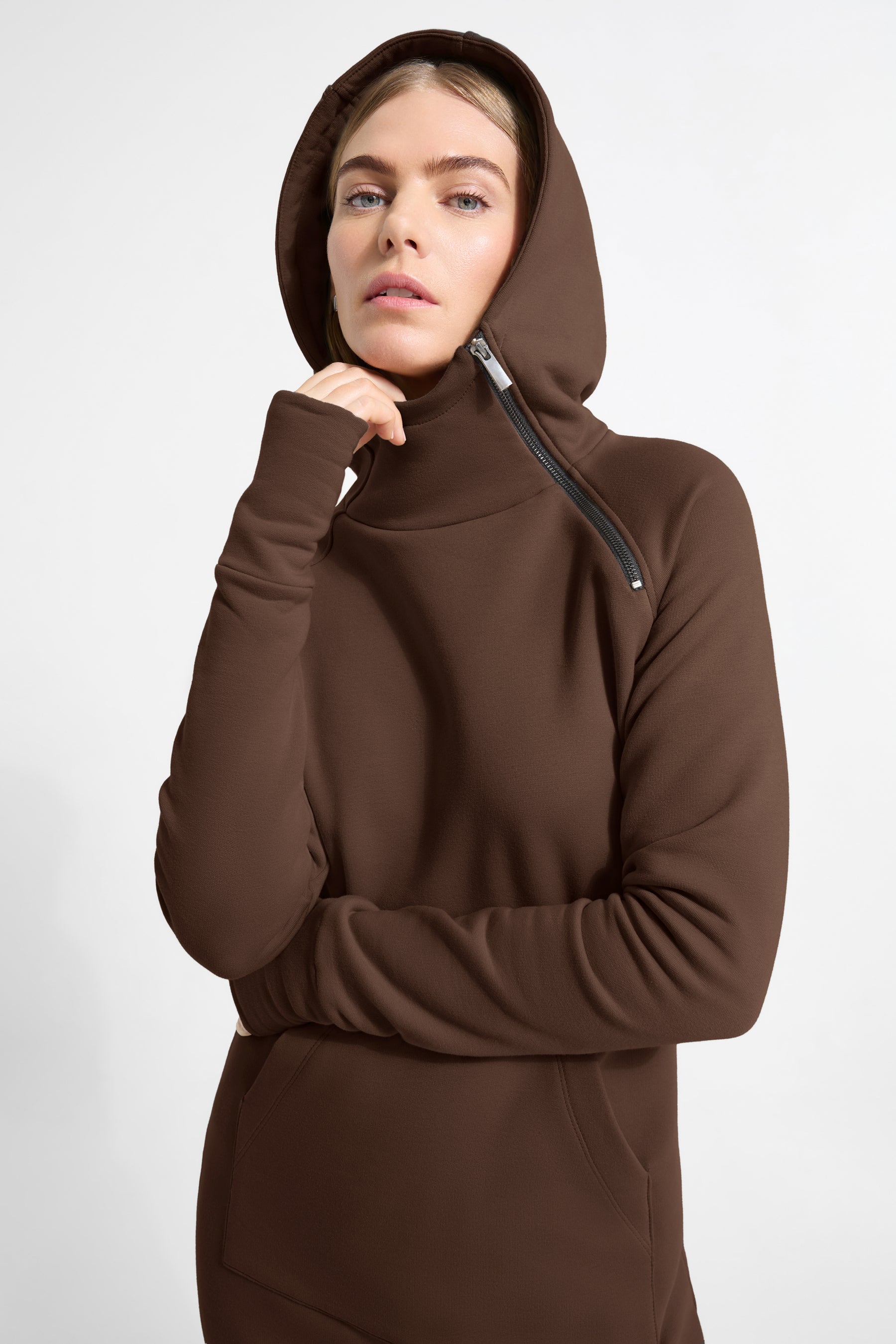 sweater dress with hood Marcella | Tompkins Long Sleeve Sweatshirt Dress in Espresso | Women's Size XL | Midweight French Terry