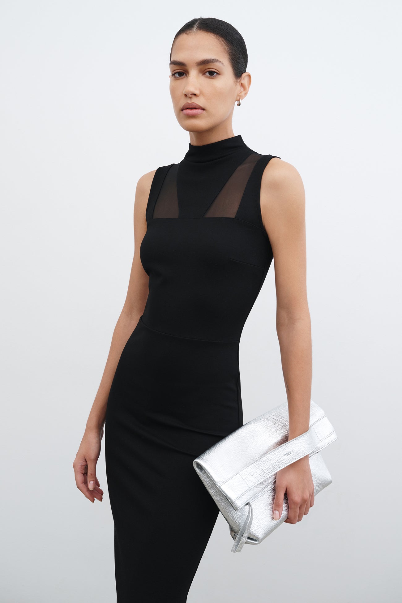 Black Mesh Cutout Midi Cocktail Dress