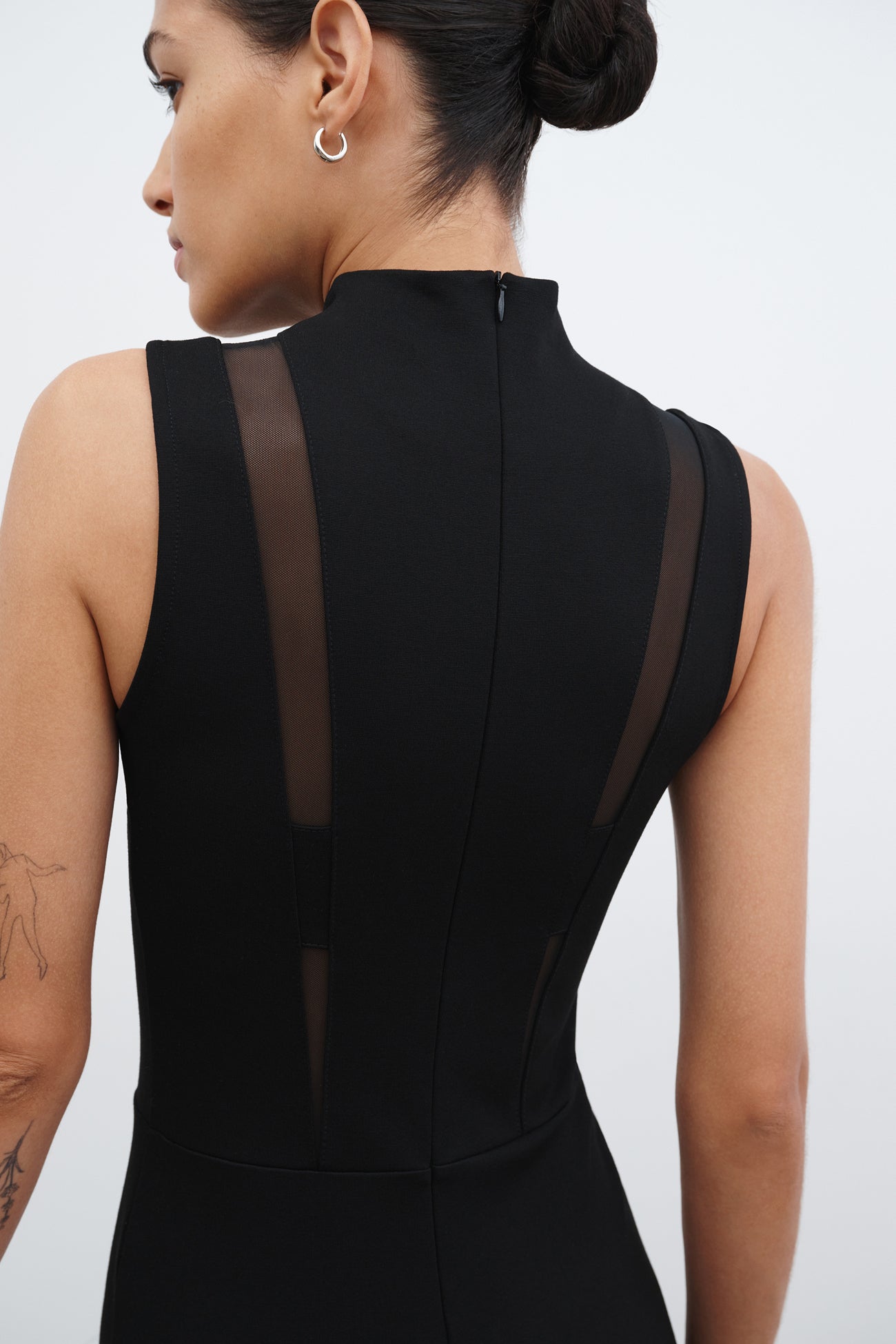 Black Mesh Cutout Midi Cocktail Dress