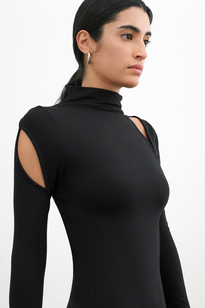 Black Cutout Sweatshirt Dress - Park Mock Neck Dress | Marcella