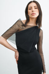 Black Mesh Sleeve Evening Gown - Valeria Dress | Marcella