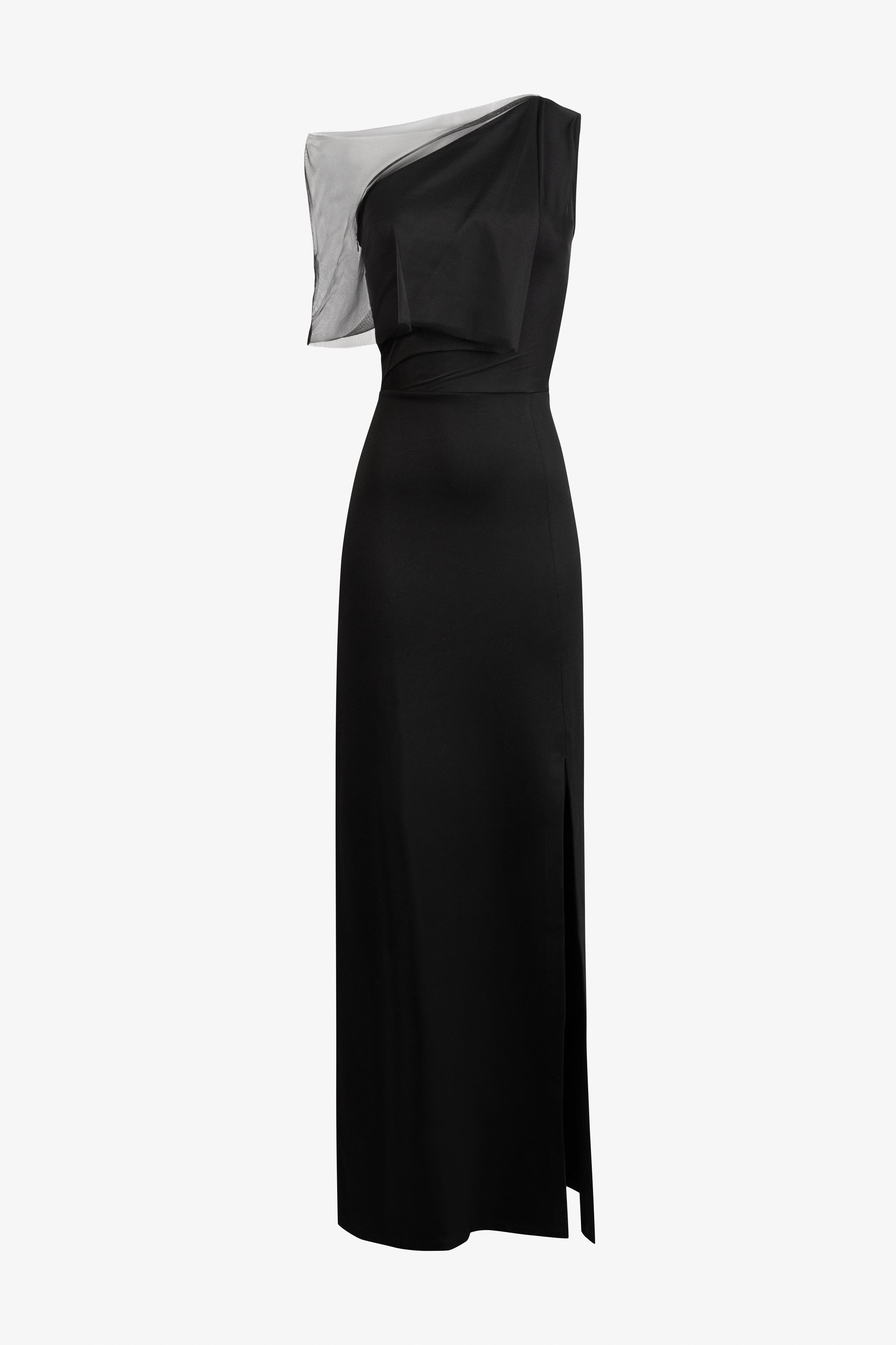 Zinnia Dress | Black European Ponte One-Shoulder Maxi Dress