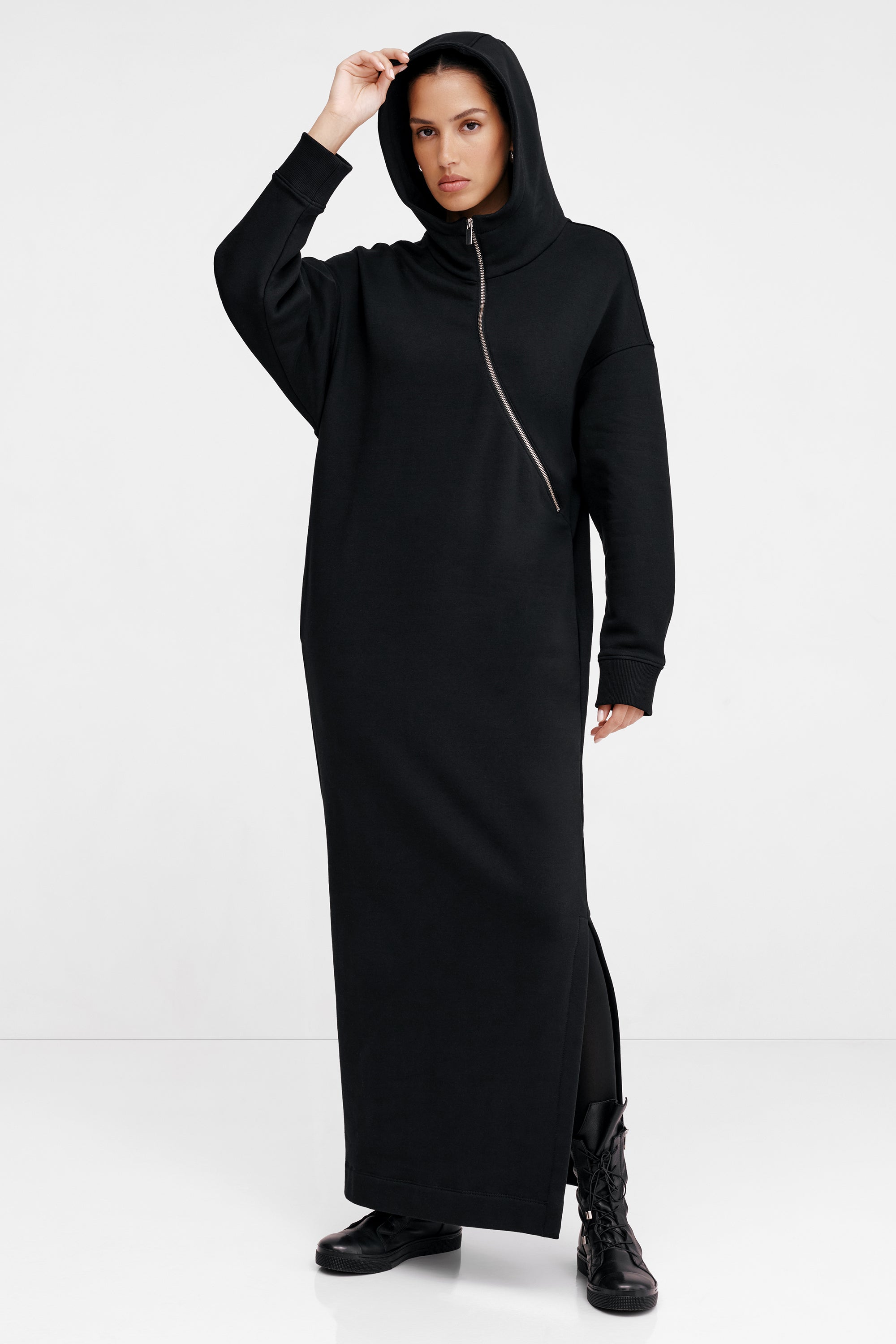 モンクレール Hooded Sweatshirt Dress Black Hooded Maxi Sweatshirt Dress - Pell Sweatshirt Dress | Marcella