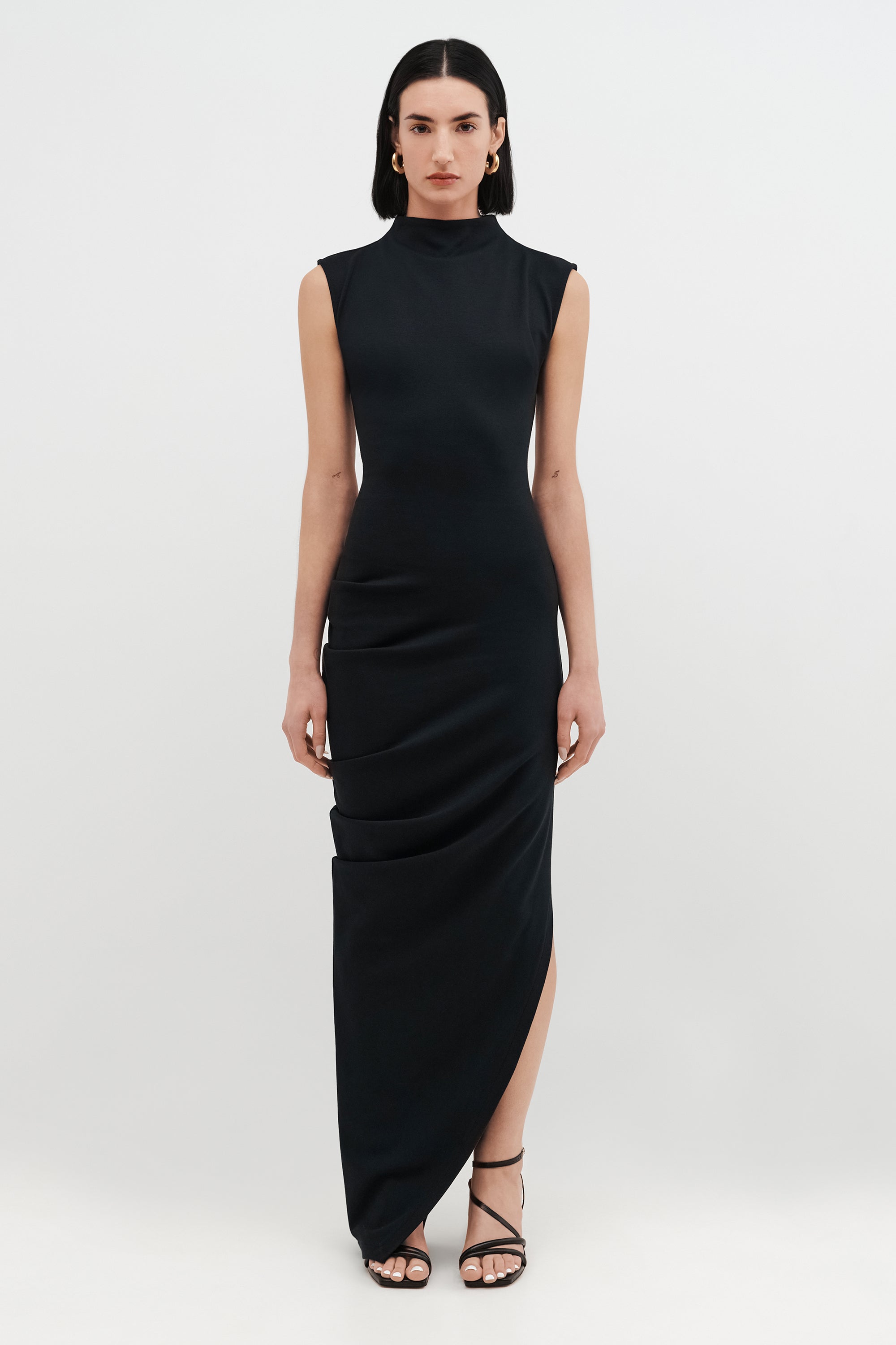 long sleeve high slit maxi dress Kiah Long Sleeve Backless Maxi Dress in Black