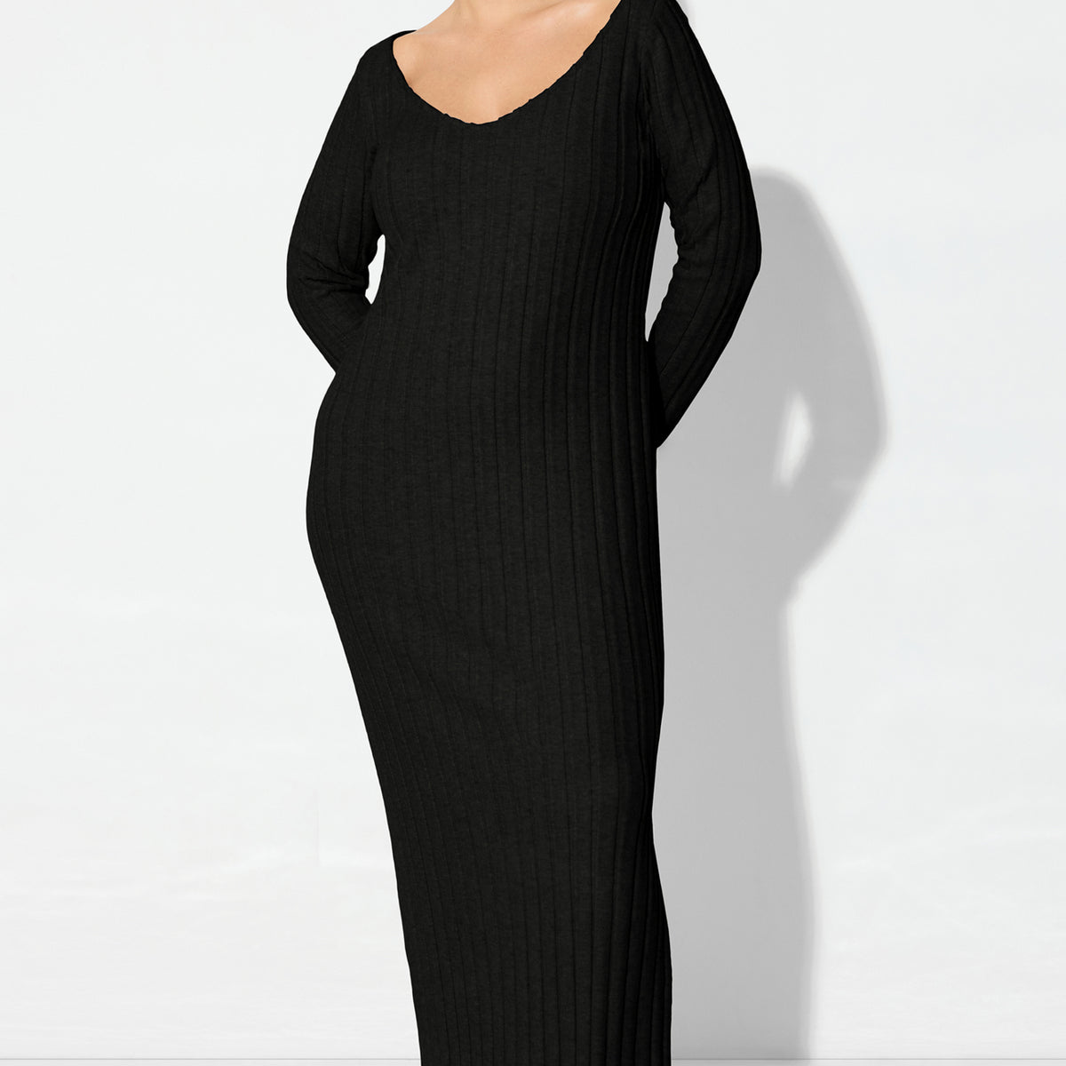 chinese dress ladies Marcella | Penelope Long Sleeve Dress in Black | Women's Size Large | European Ribbed Jersey