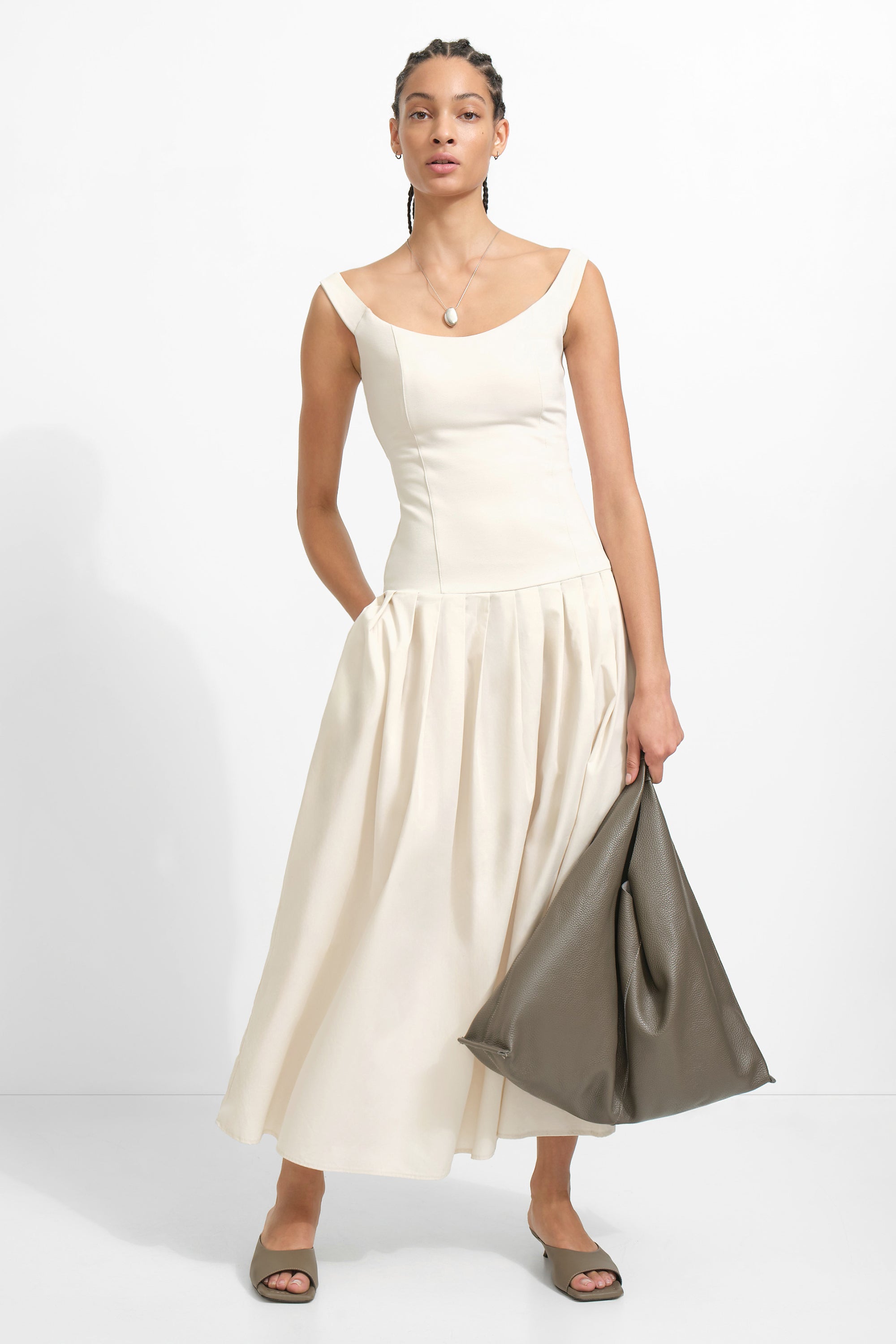 white christmas dresses Sleeveless Drop Waist Off Shoulder Tank Dress - Selene Dress