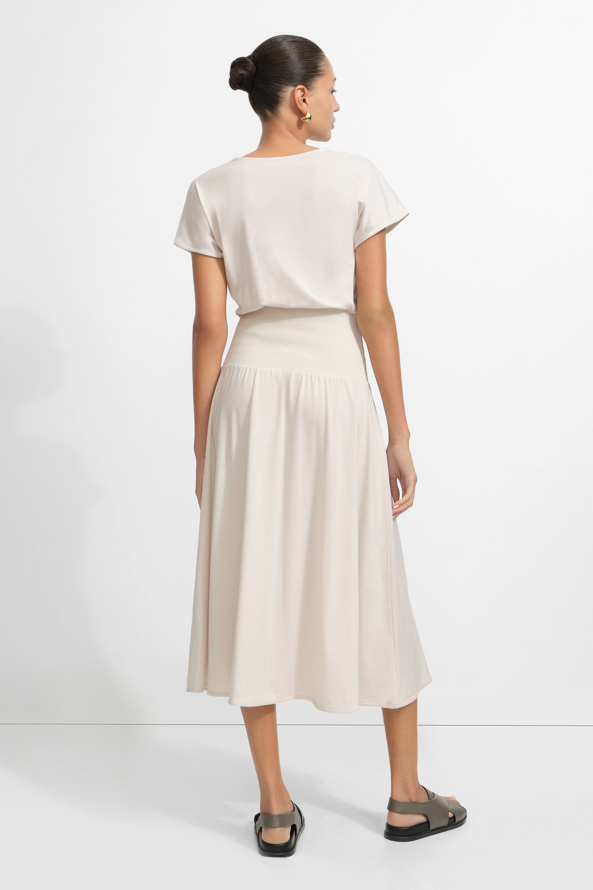 knee length dresses for ladies Women's Cream Jersey Midi Dress