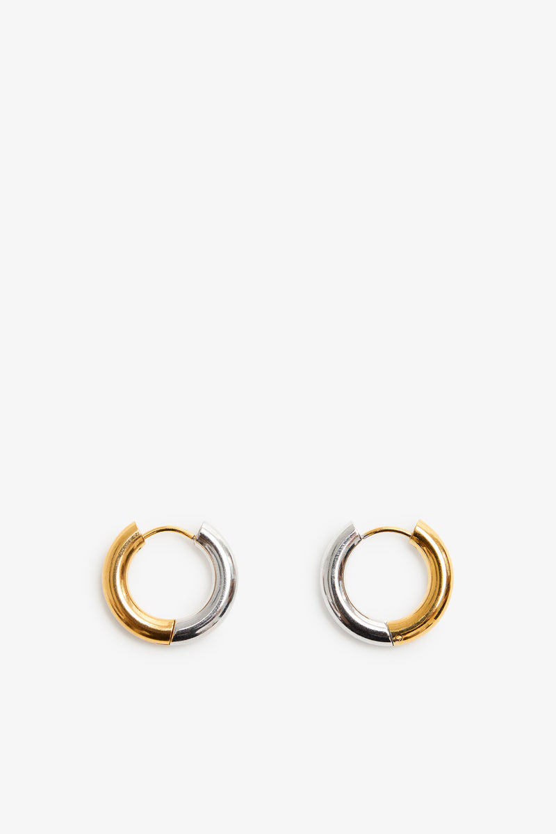 Gold and Silver Minimalist Earrings Emery Two Toned Hoops Marcella