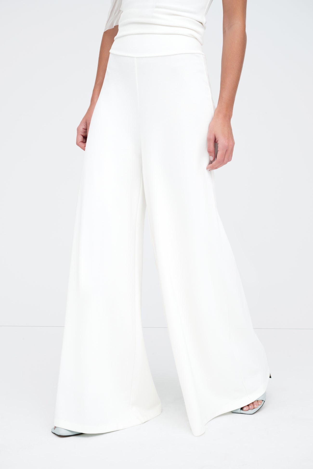 Off White Extra-Wide Full-Length Trousers - Georgia Pants