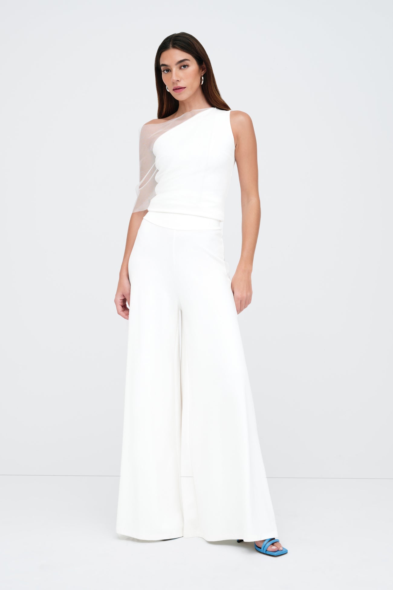 Off White Extra-Wide Full-Length Trousers - Georgia Pants