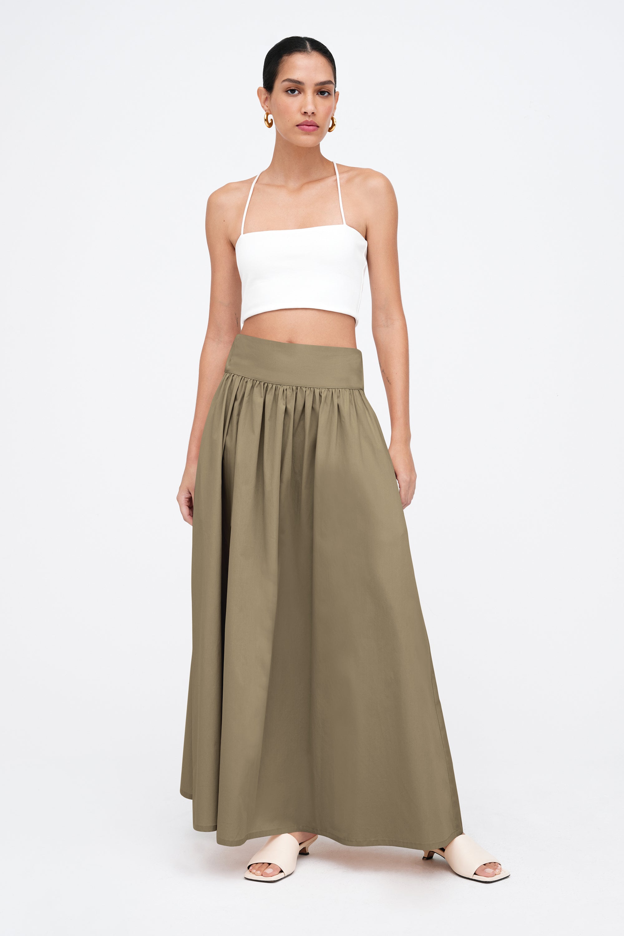Raven Skirt | Green European Cotton Poplin Maxi Skirt