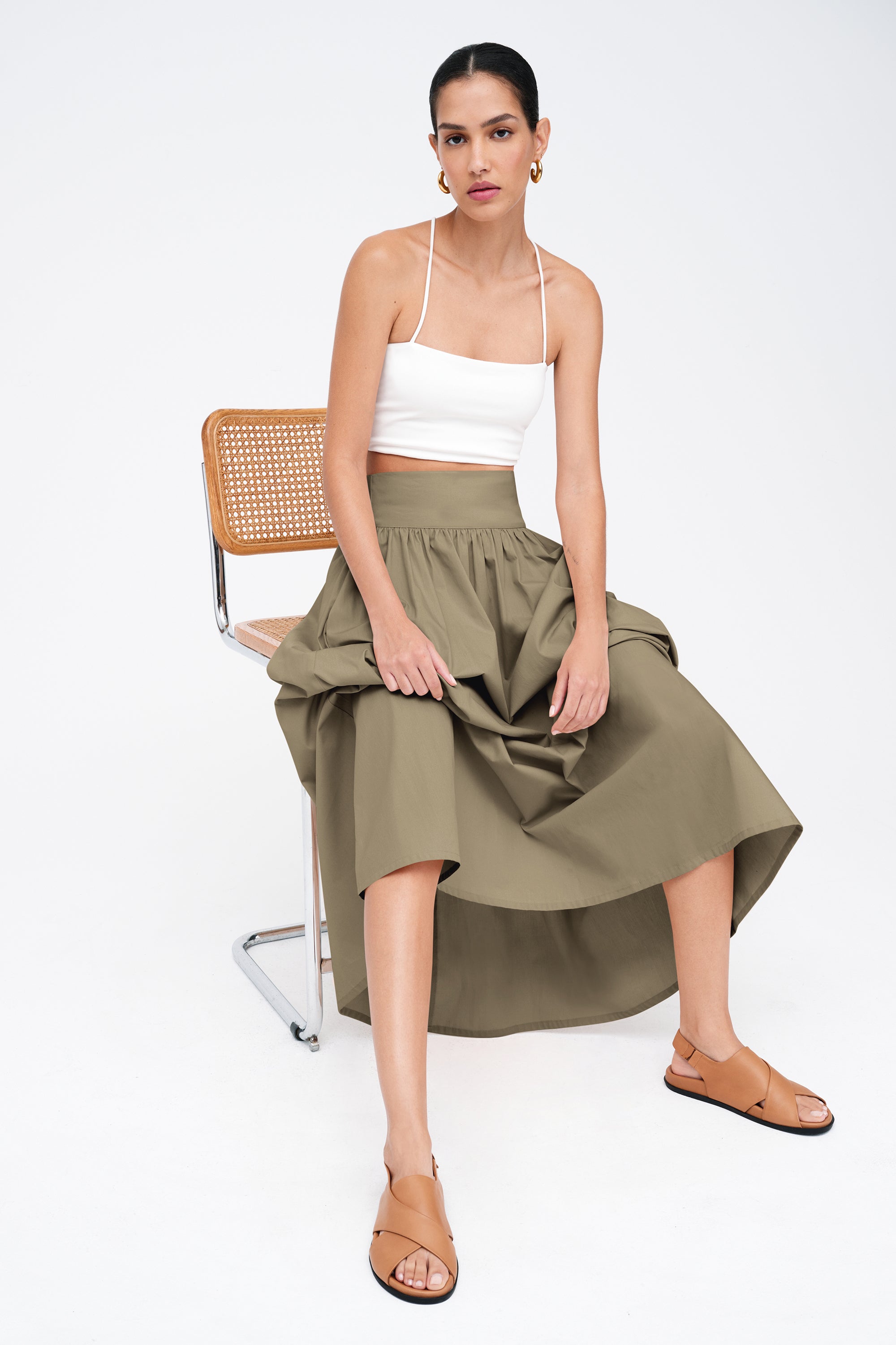 Raven Skirt | Green European Cotton Poplin Maxi Skirt