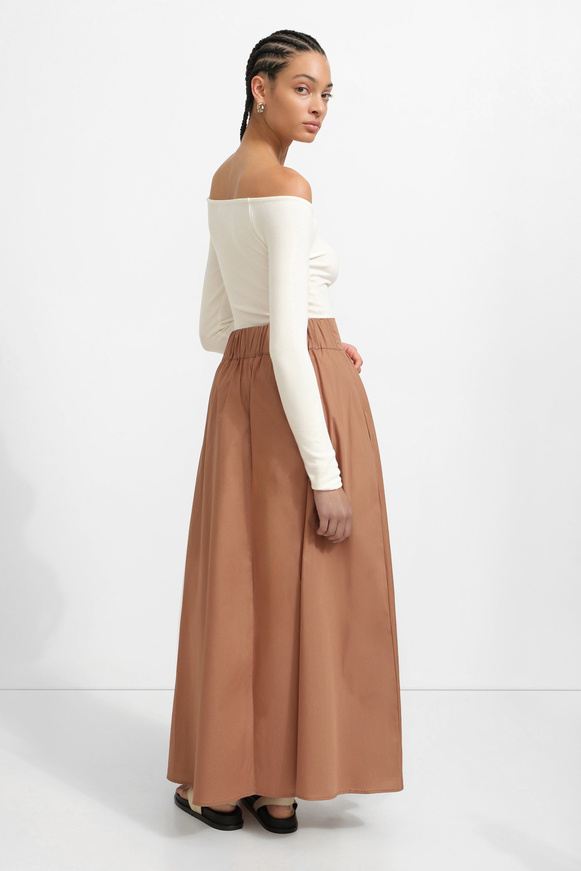 Raven Skirt | Brown European Cotton Poplin Maxi Skirt
