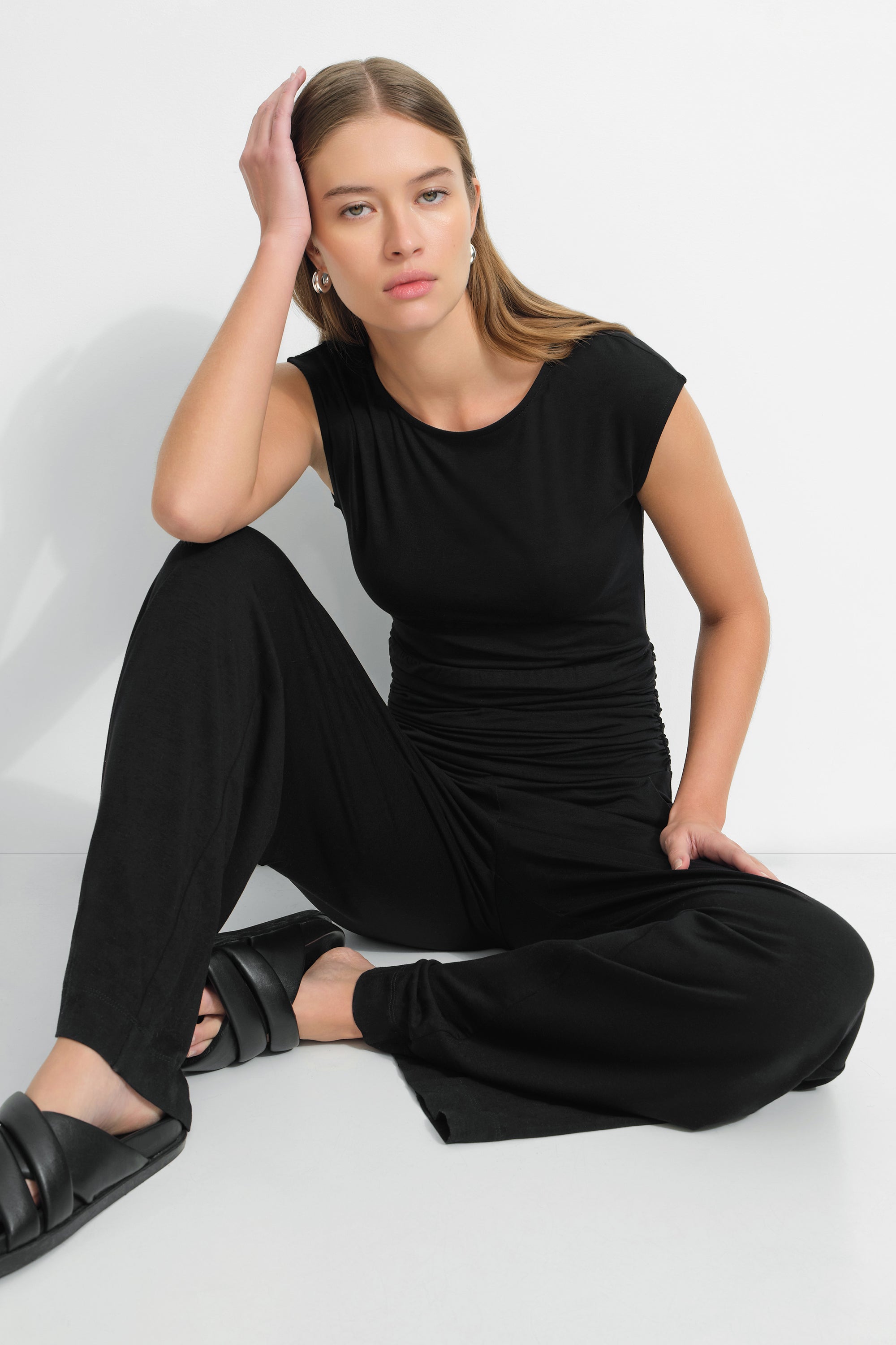 Tessa Jumpsuit | Black Sustainable European Jersey Wide-Leg