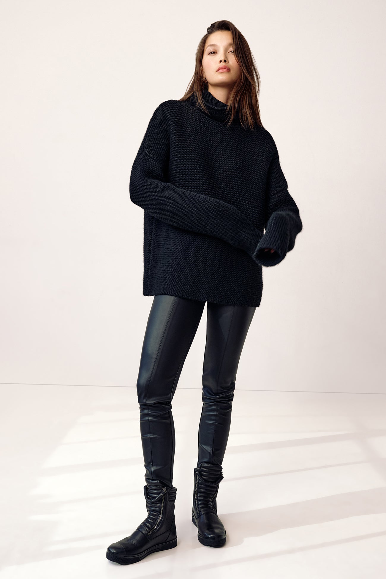 Black Stylish Zipper Leather Boots - Karma Boots | Marcella