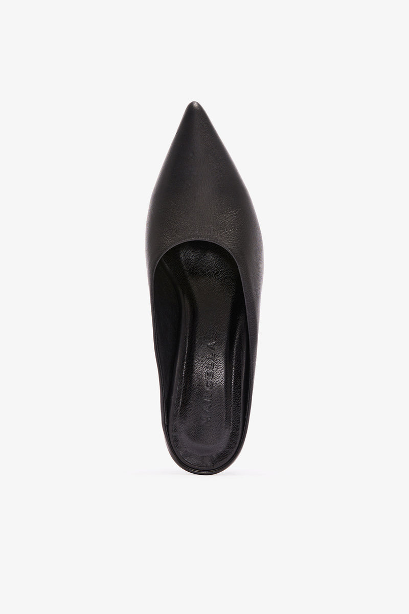 Black Leather Pointed Kitten Heels - Celeste Mules | Marcella
