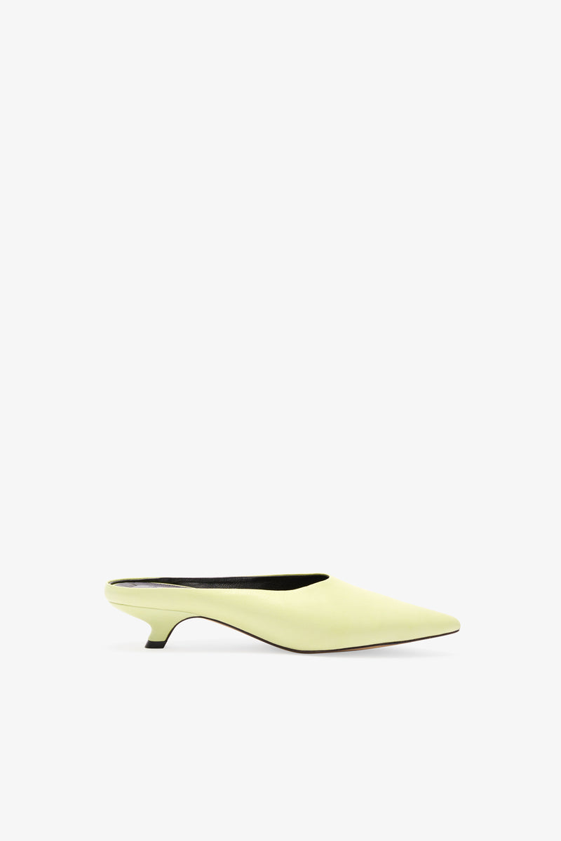 Black Leather Pointed Kitten Heels - Celeste Mules | Marcella